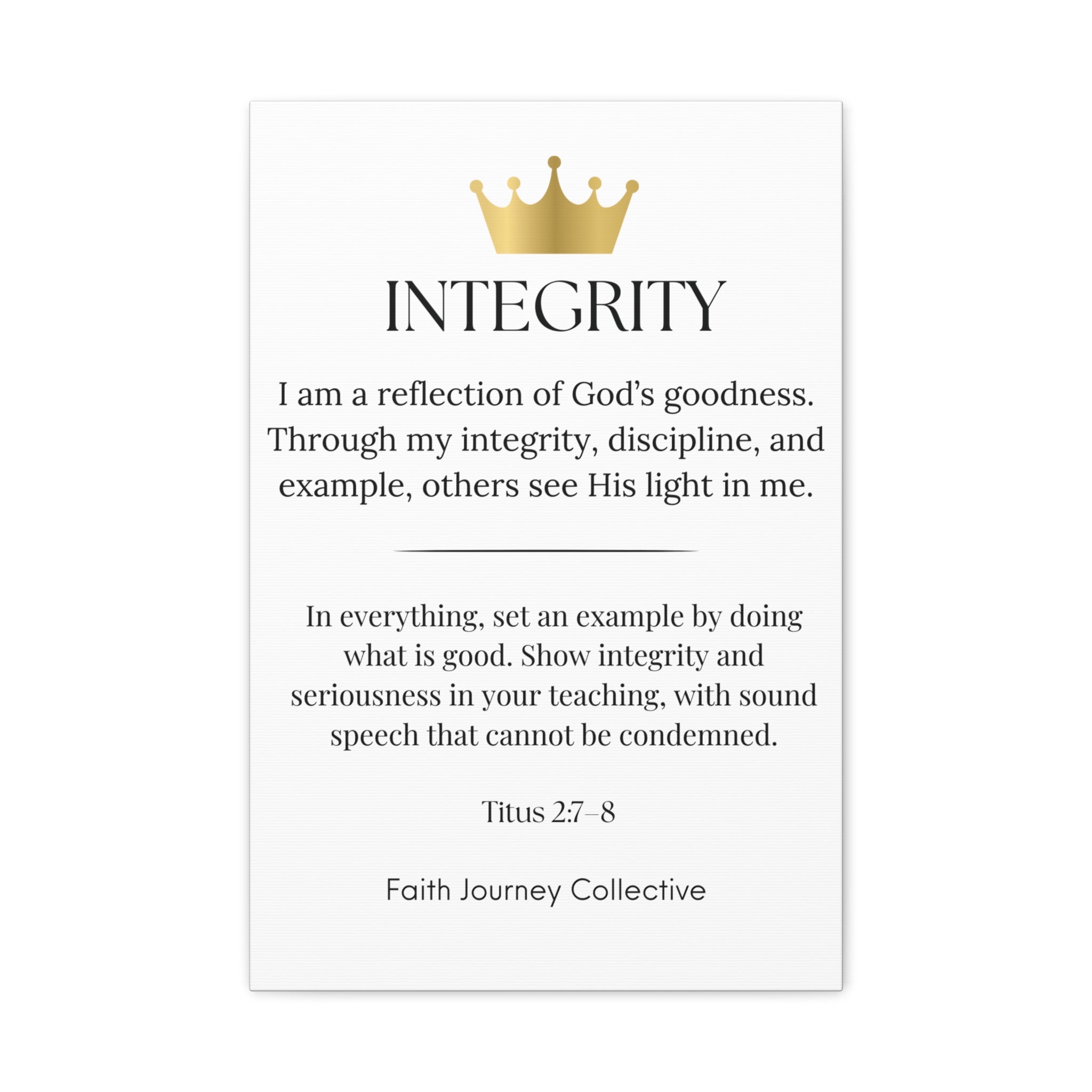 Integrity - Christian Scripture Wall Art Canvas – Bible Verse Affirmation Prints for Home, Office & Prayer Space | Faith Journey Collective