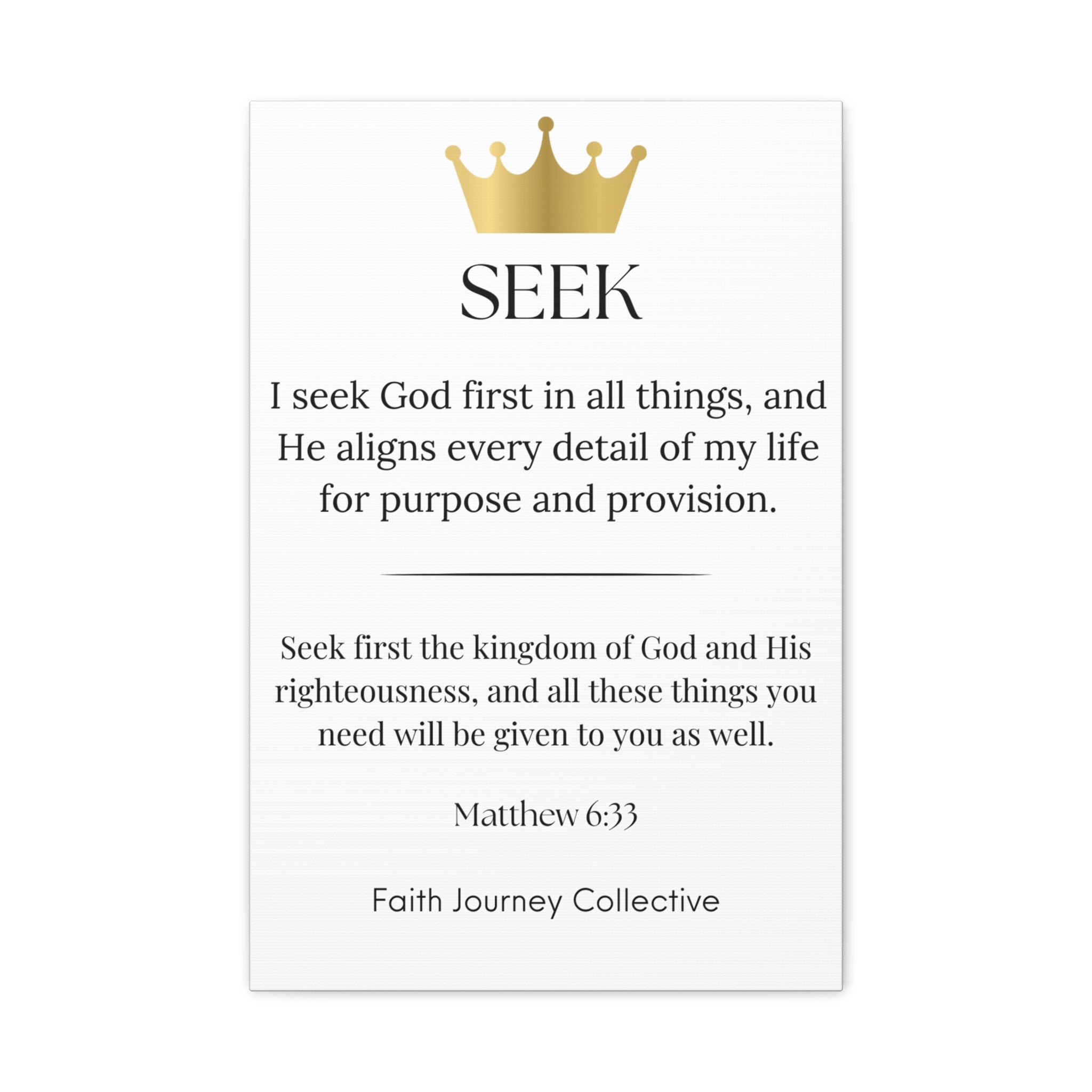 Seek - Christian Scripture Wall Art Canvas – Bible Verse Affirmation Prints for Home, Office & Prayer Space | Faith Journey Collective