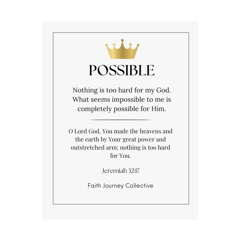 "Possible" Christian Scripture Wall Art Poster – Bible Verse Affirmation Prints for Home, Office & Prayer Space | Faith Journey Collective