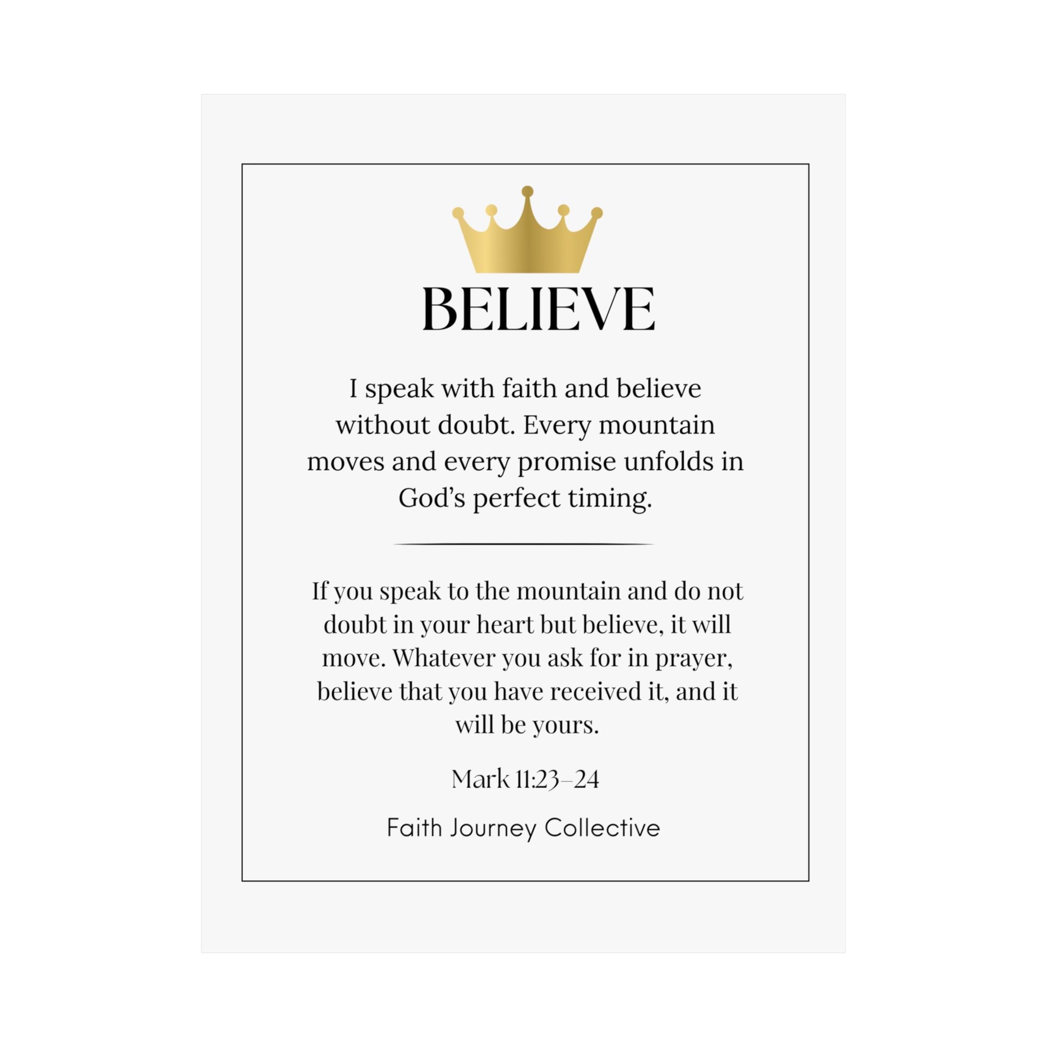 "Believe" Christian Scripture Wall Art Poster – Bible Verse Affirmation Prints for Home, Office & Prayer Space | Faith Journey Collective