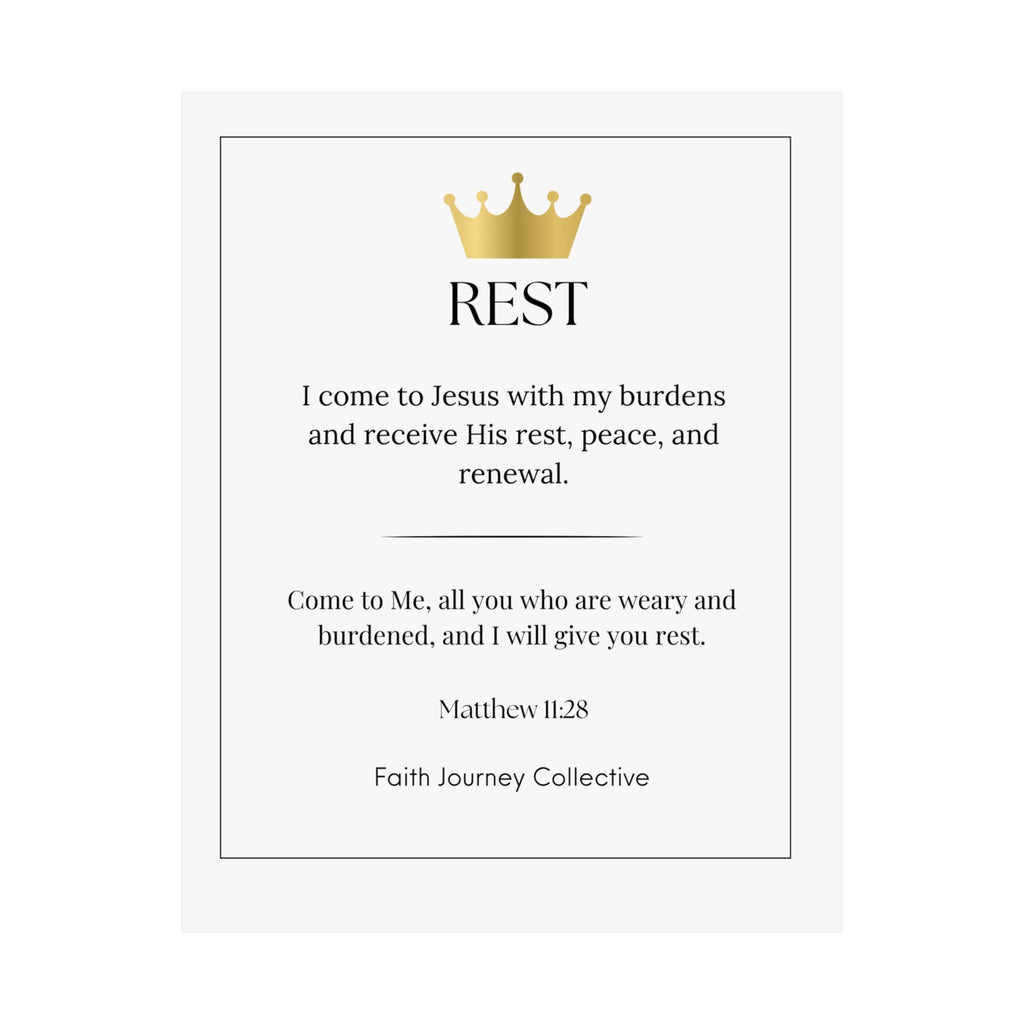 "Rest" Christian Scripture Wall Art Poster – Bible Verse Affirmation Prints for Home, Office & Prayer Space | Faith Journey Collective