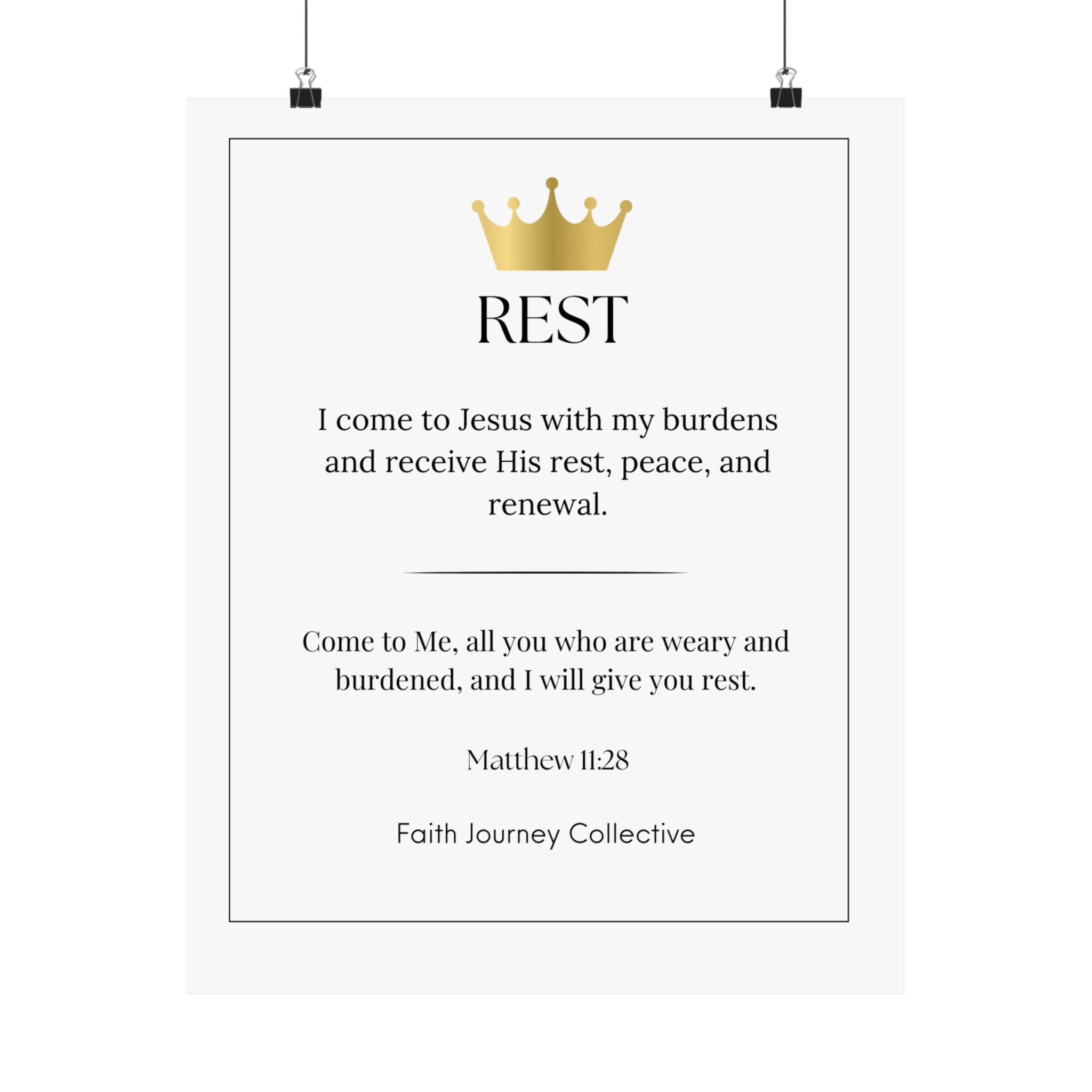 "Rest" Christian Scripture Wall Art Poster – Bible Verse Affirmation Prints for Home, Office & Prayer Space | Faith Journey Collective