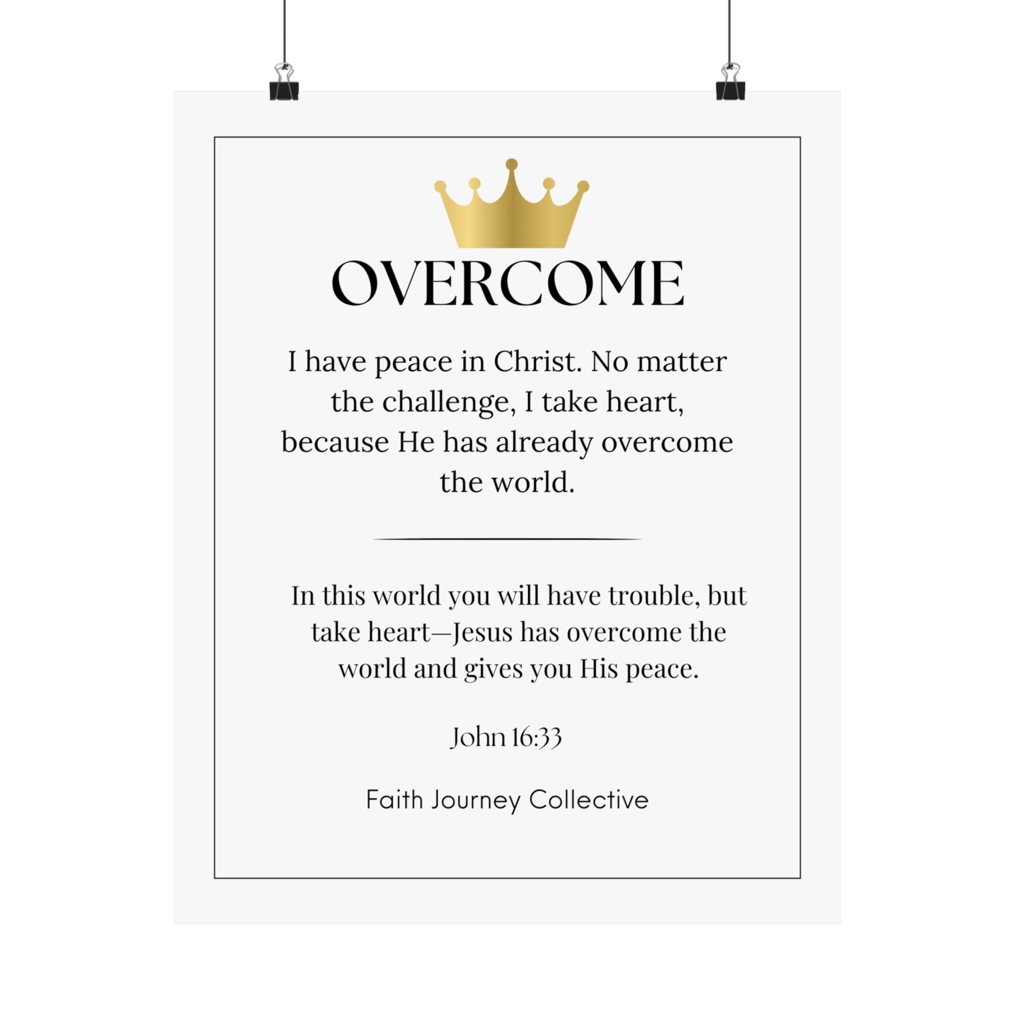 "Overcome" Christian Scripture Wall Art Poster – Bible Verse Affirmation Prints for Home, Office & Prayer Space | Faith Journey Collective