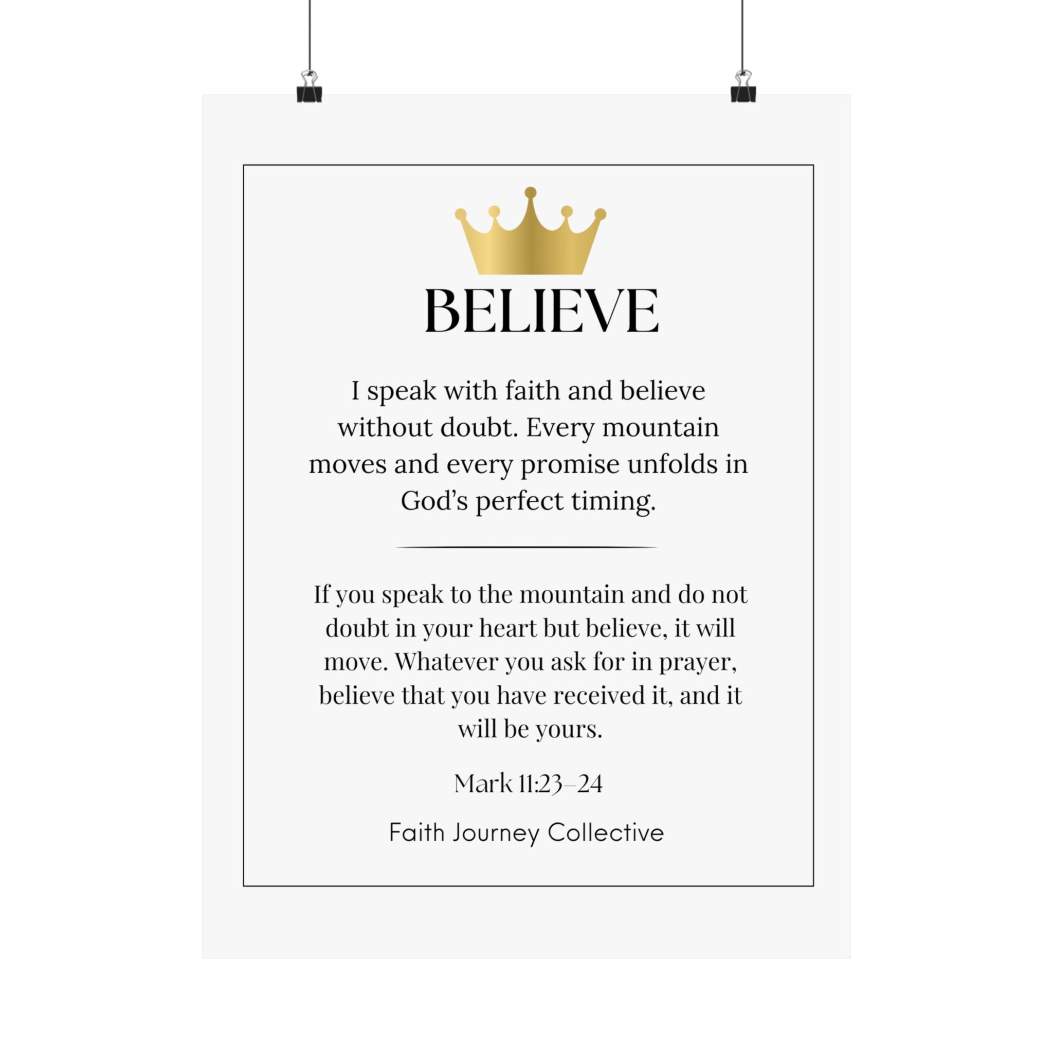 "Believe" Christian Scripture Wall Art Poster – Bible Verse Affirmation Prints for Home, Office & Prayer Space | Faith Journey Collective