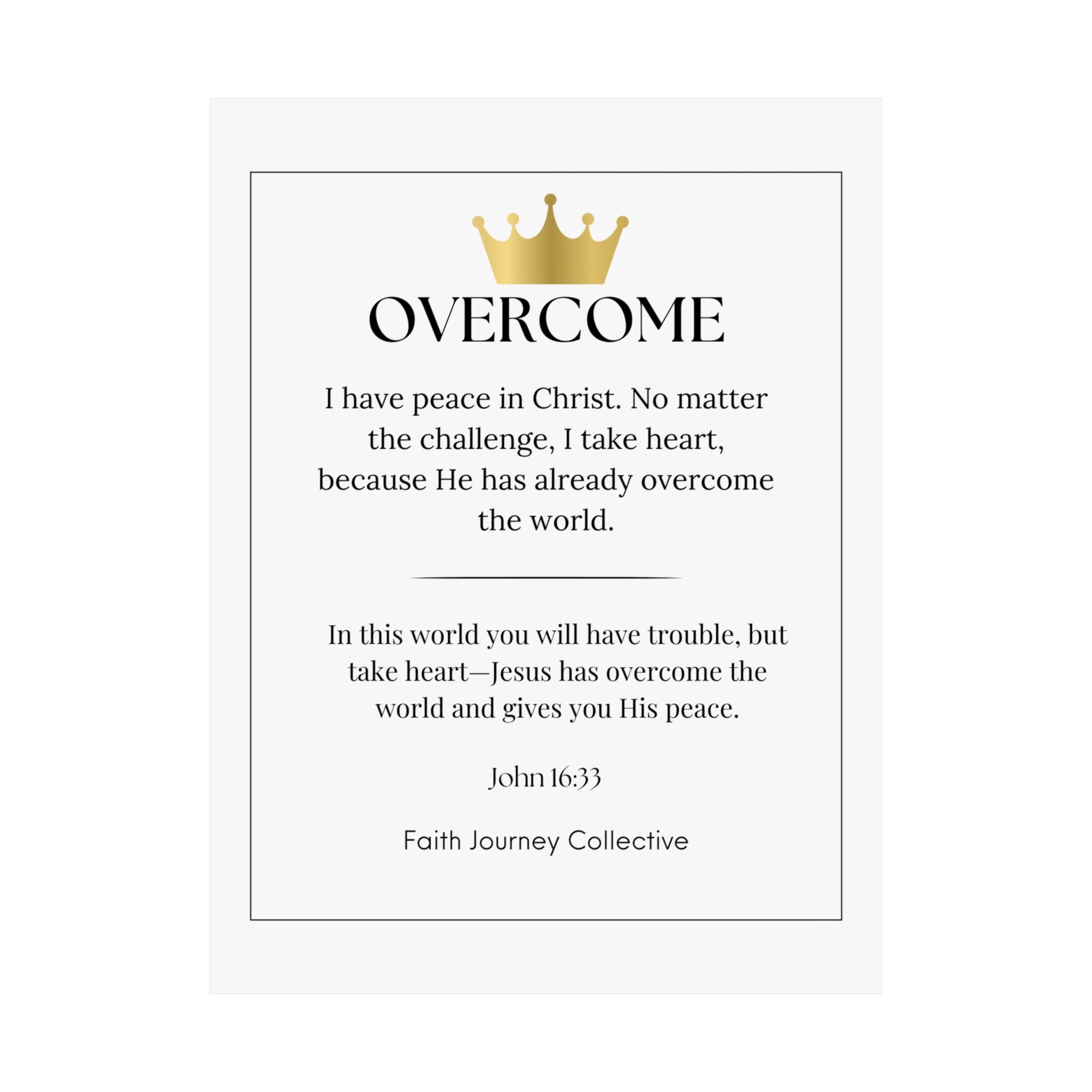 "Overcome" Christian Scripture Wall Art Poster – Bible Verse Affirmation Prints for Home, Office & Prayer Space | Faith Journey Collective