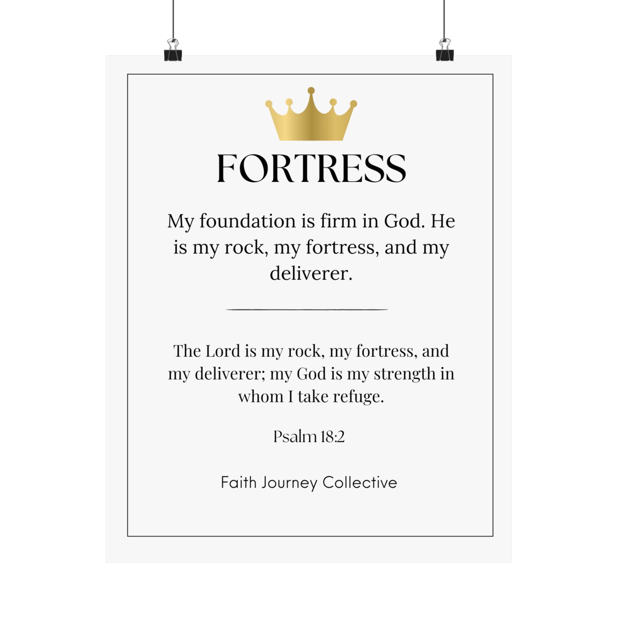 "Fortress" Christian Scripture Wall Art Poster – Bible Verse Affirmation Prints for Home, Office & Prayer Space | Faith Journey Collective