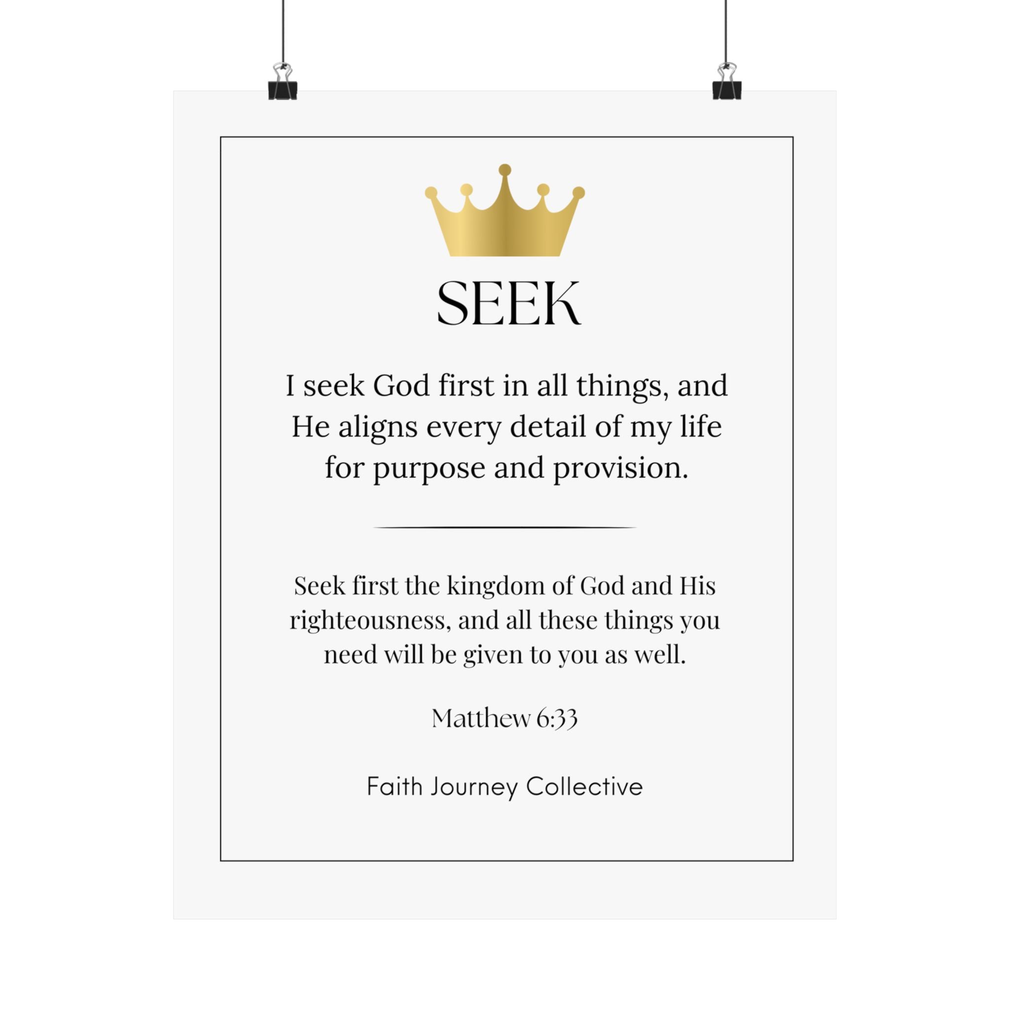 "Seek" Christian Scripture Wall Art Poster – Bible Verse Affirmation Prints for Home, Office & Prayer Space | Faith Journey Collective