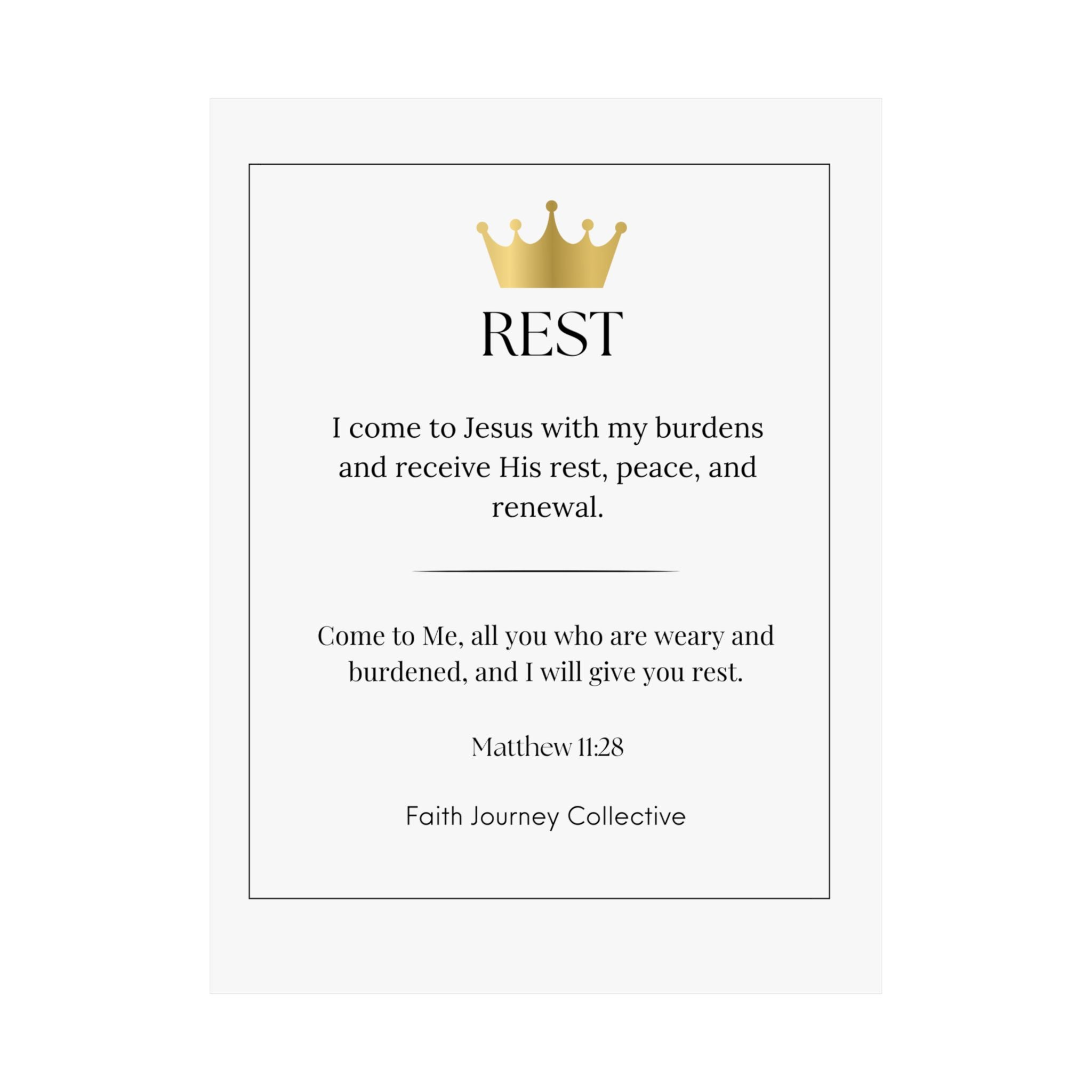 "Rest" Christian Scripture Wall Art Poster – Bible Verse Affirmation Prints for Home, Office & Prayer Space | Faith Journey Collective