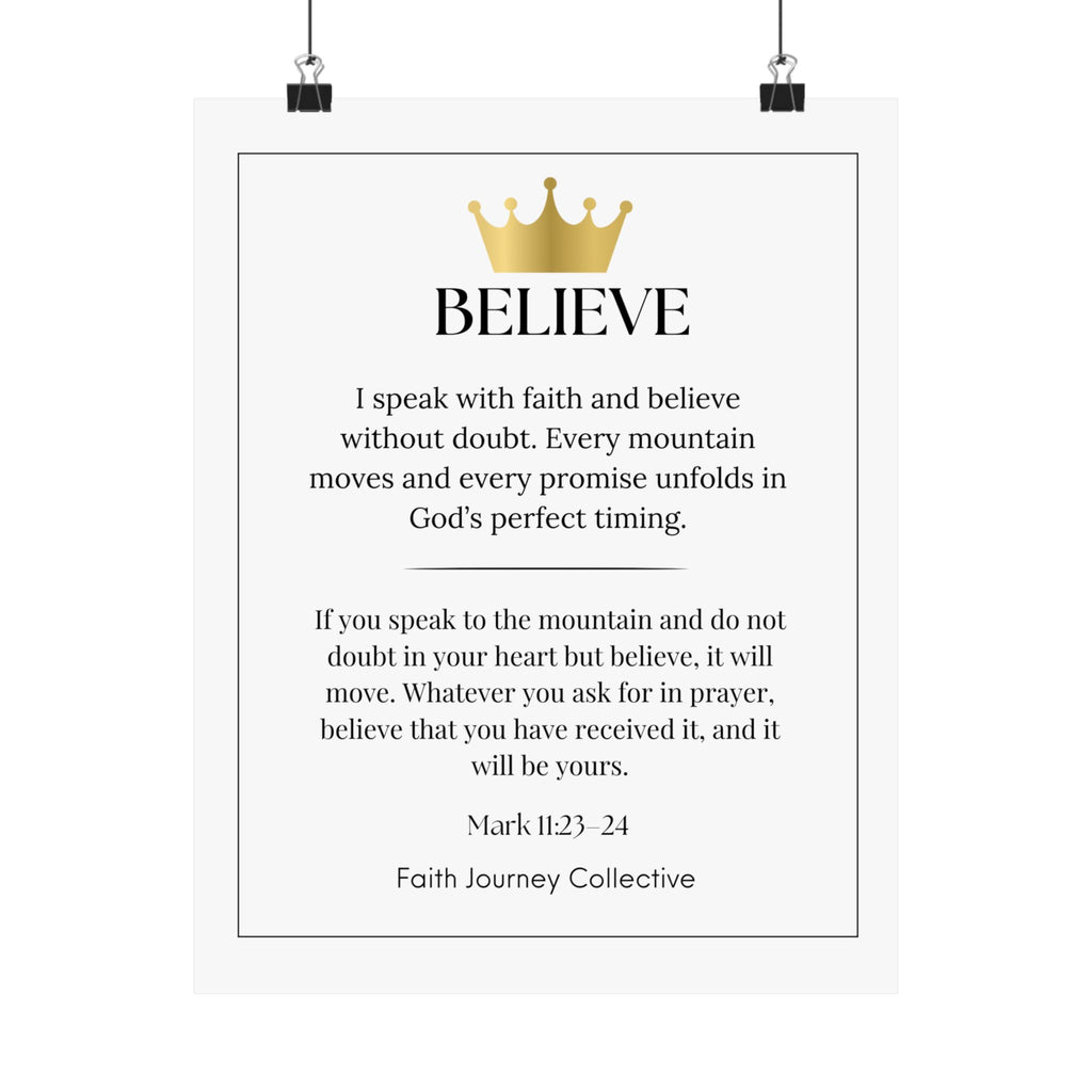 "Believe" Christian Scripture Wall Art Poster – Bible Verse Affirmation Prints for Home, Office & Prayer Space | Faith Journey Collective