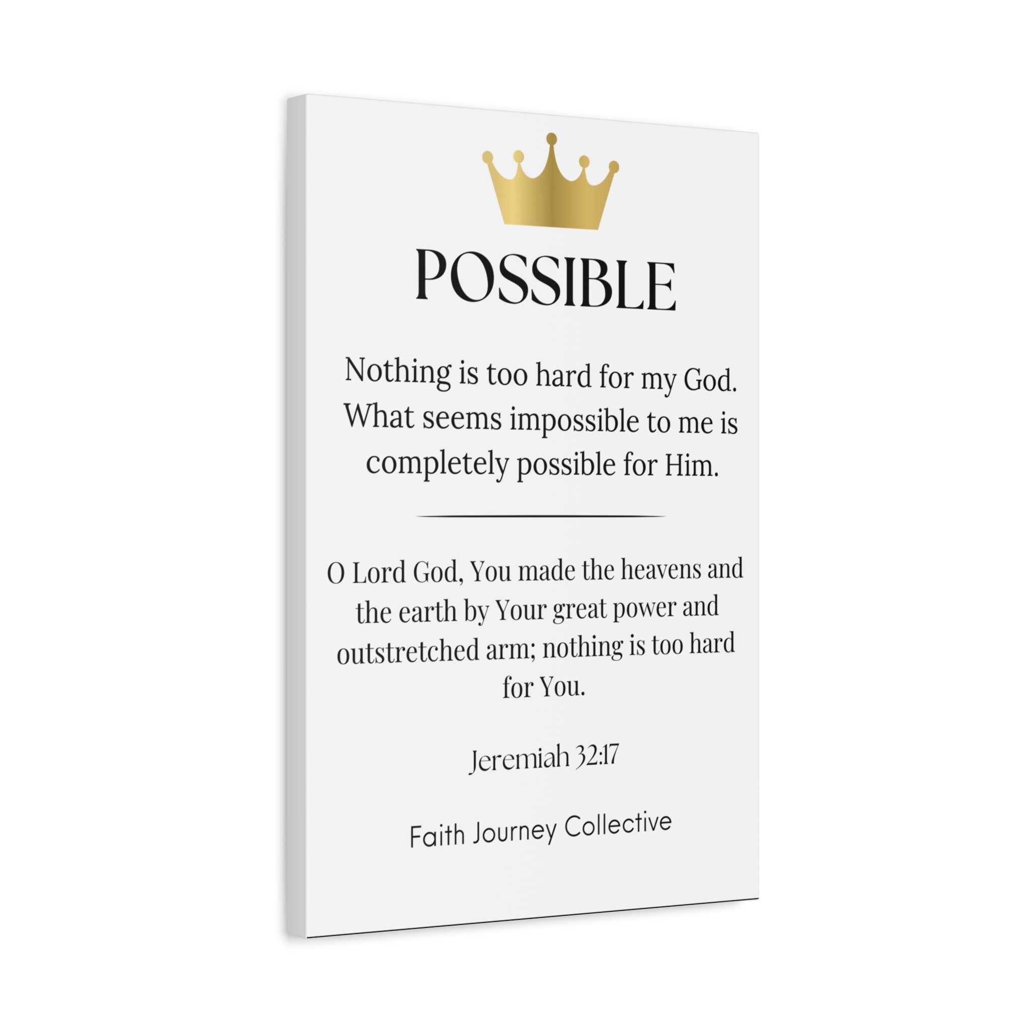 Possible - Christian Scripture Wall Art Canvas – Bible Verse Affirmation Prints for Home, Office & Prayer Space | Faith Journey Collective