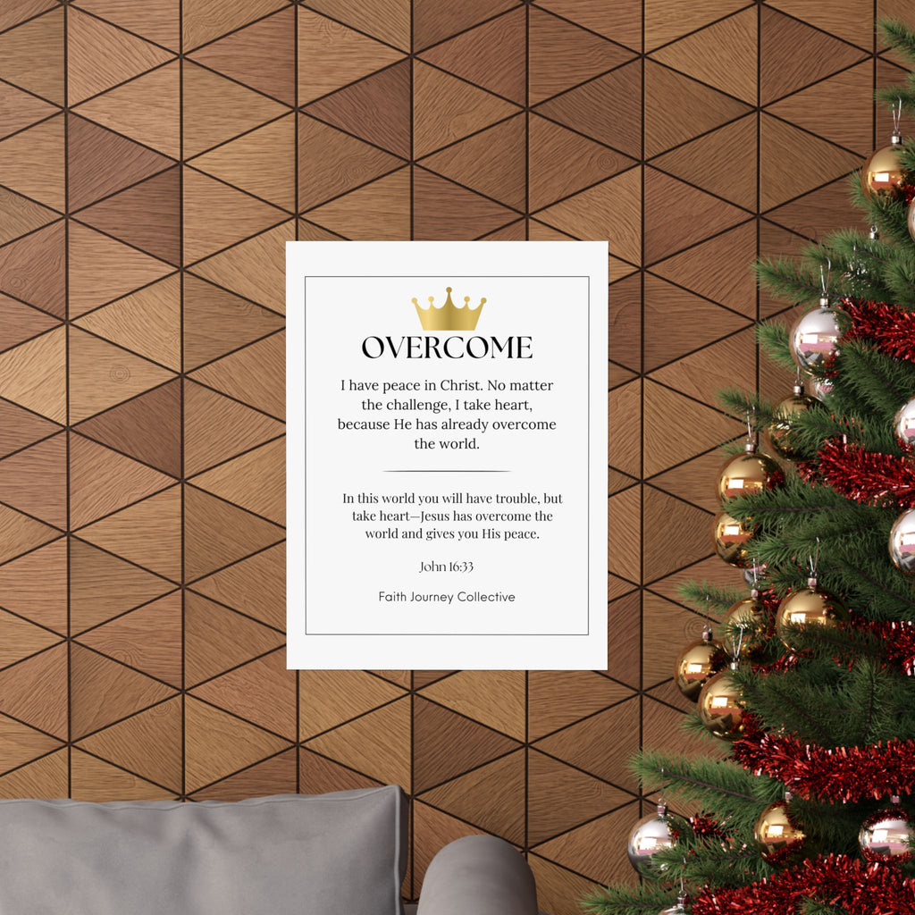 "Overcome" Christian Scripture Wall Art Poster – Bible Verse Affirmation Prints for Home, Office & Prayer Space | Faith Journey Collective