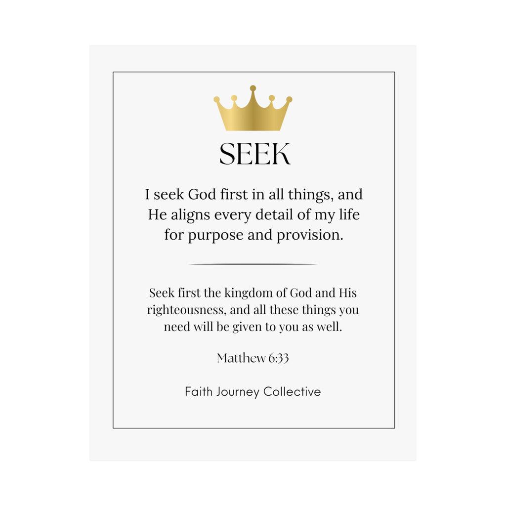 "Seek" Christian Scripture Wall Art Poster – Bible Verse Affirmation Prints for Home, Office & Prayer Space | Faith Journey Collective