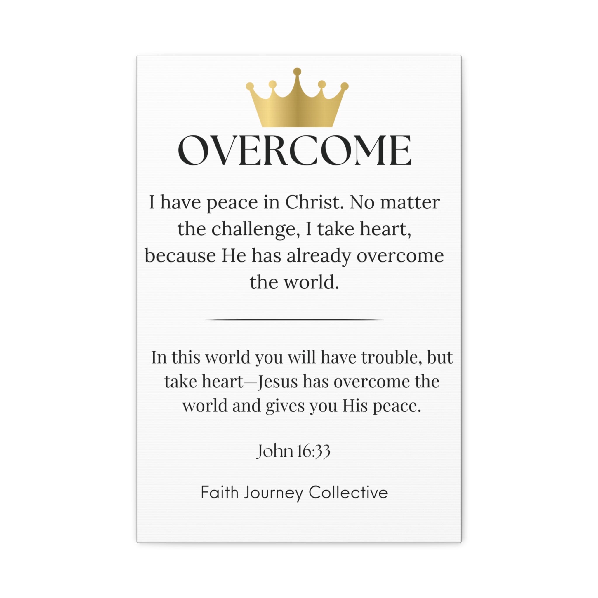 Overcome - Christian Scripture Wall Art Canvas – Bible Verse Affirmation Prints for Home, Office & Prayer Space | Faith Journey Collective