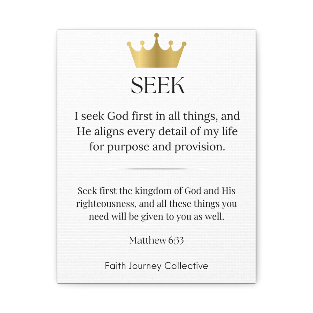 Seek - Christian Scripture Wall Art Canvas – Bible Verse Affirmation Prints for Home, Office & Prayer Space | Faith Journey Collective