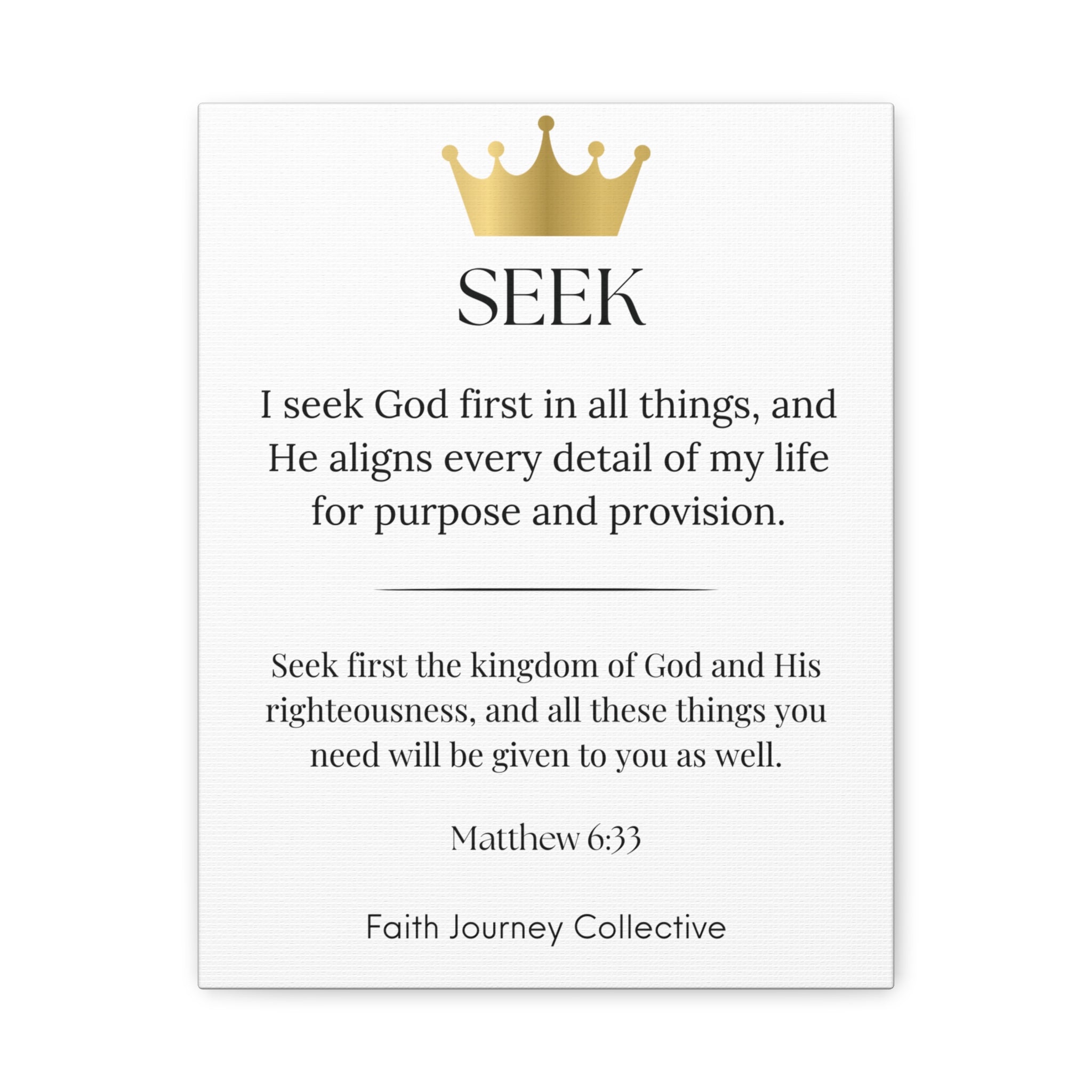 Seek - Christian Scripture Wall Art Canvas – Bible Verse Affirmation Prints for Home, Office & Prayer Space | Faith Journey Collective