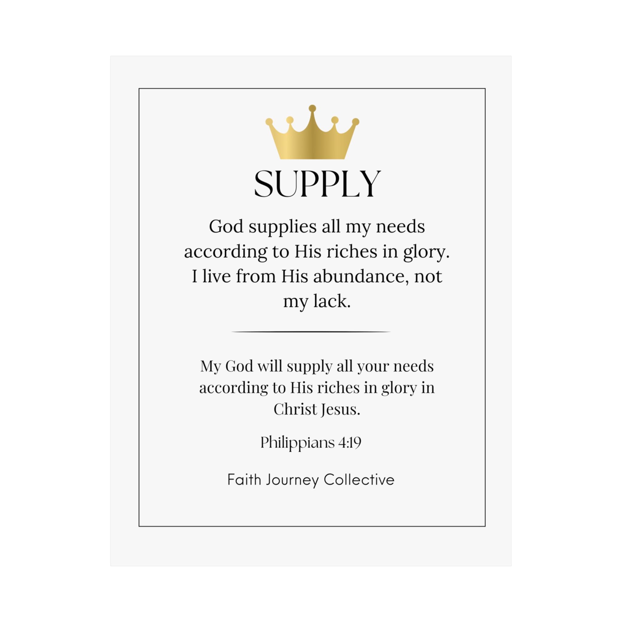"Supply" Christian Scripture Wall Art Poster – Bible Verse Affirmation Prints for Home, Office & Prayer Space | Faith Journey Collective