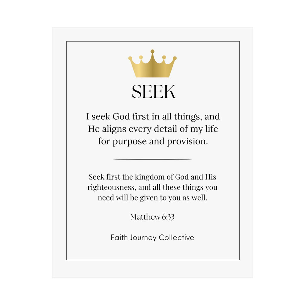 "Seek" Christian Scripture Wall Art Poster – Bible Verse Affirmation Prints for Home, Office & Prayer Space | Faith Journey Collective