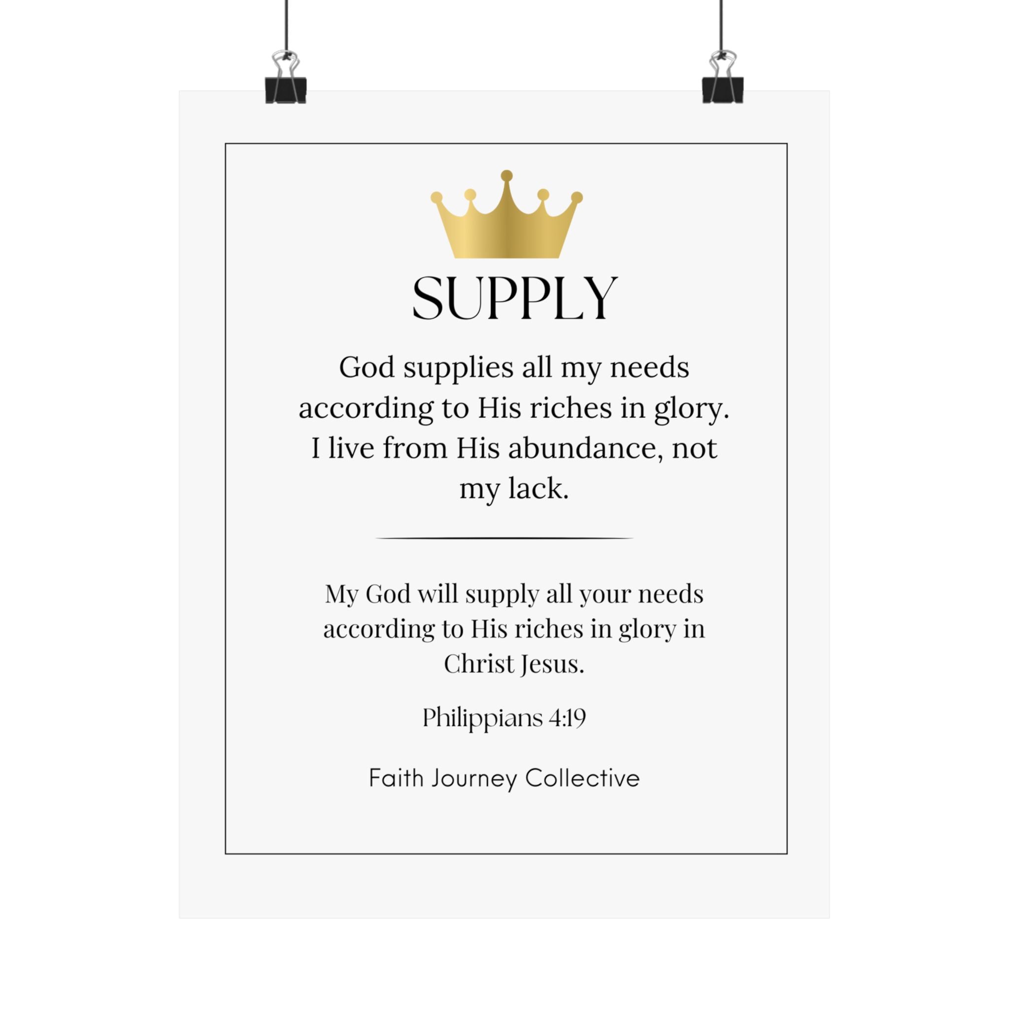 "Supply" Christian Scripture Wall Art Poster – Bible Verse Affirmation Prints for Home, Office & Prayer Space | Faith Journey Collective