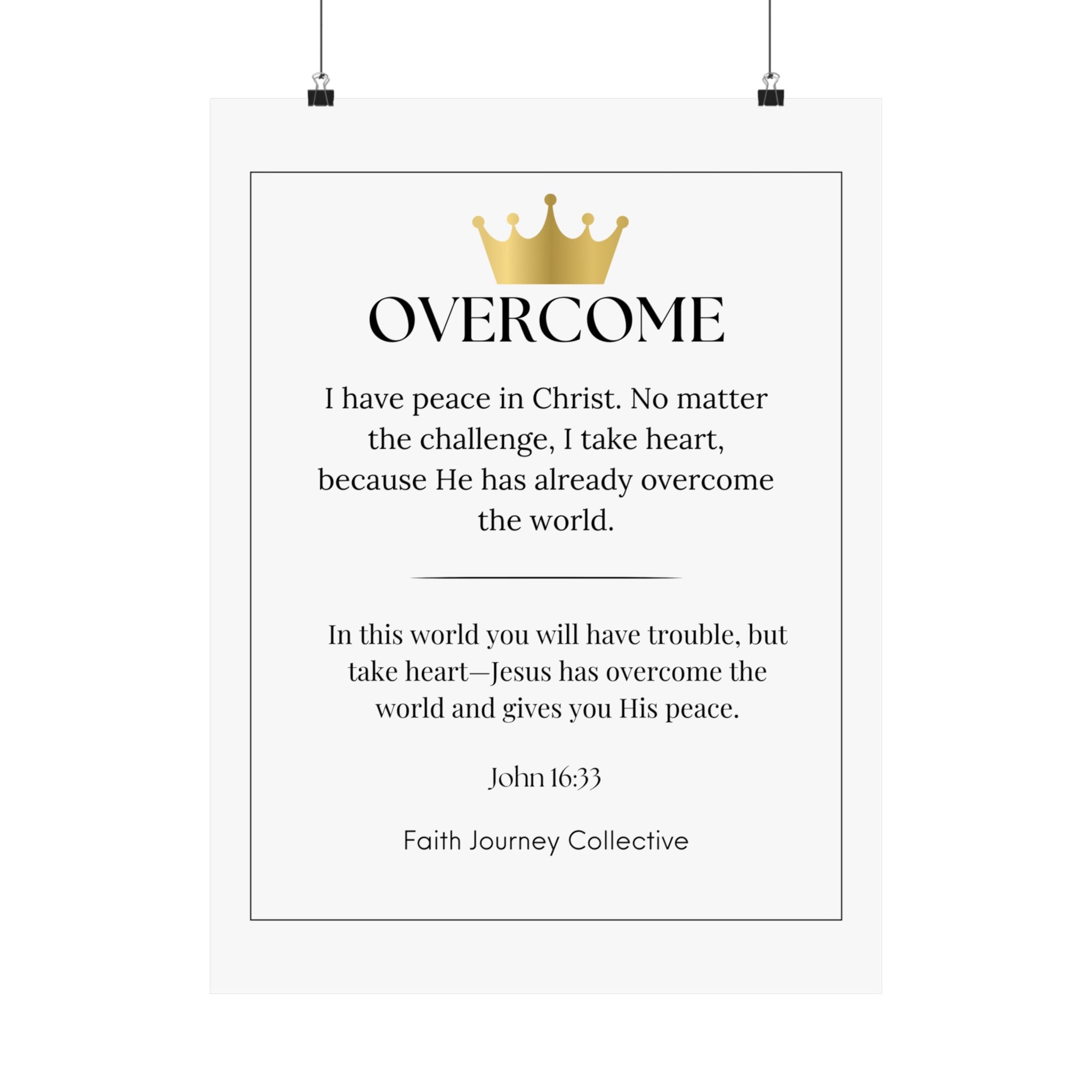 "Overcome" Christian Scripture Wall Art Poster – Bible Verse Affirmation Prints for Home, Office & Prayer Space | Faith Journey Collective