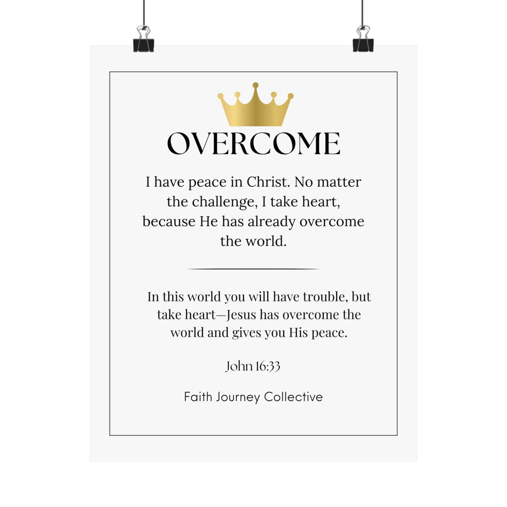 "Overcome" Christian Scripture Wall Art Poster – Bible Verse Affirmation Prints for Home, Office & Prayer Space | Faith Journey Collective
