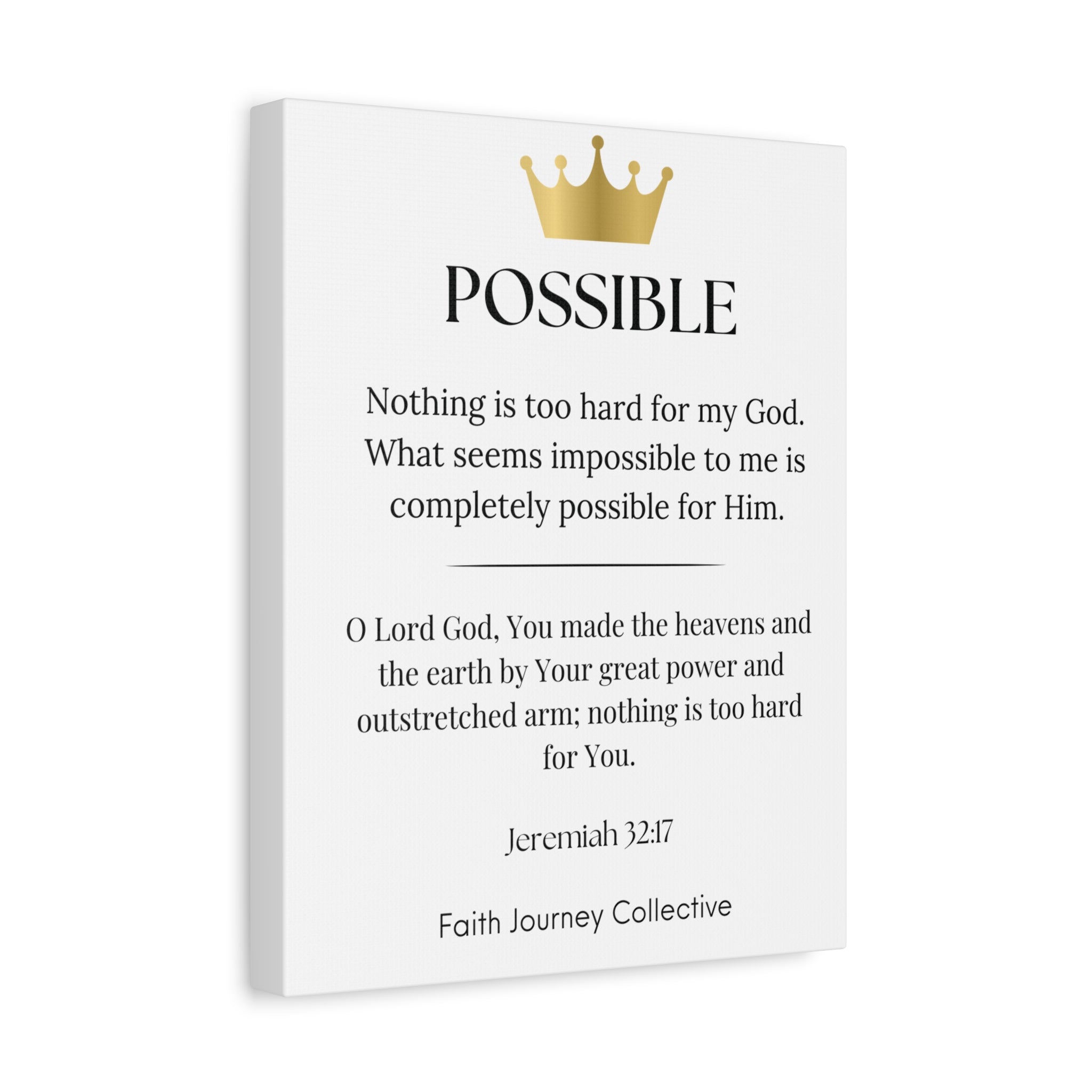 Possible - Christian Scripture Wall Art Canvas – Bible Verse Affirmation Prints for Home, Office & Prayer Space | Faith Journey Collective
