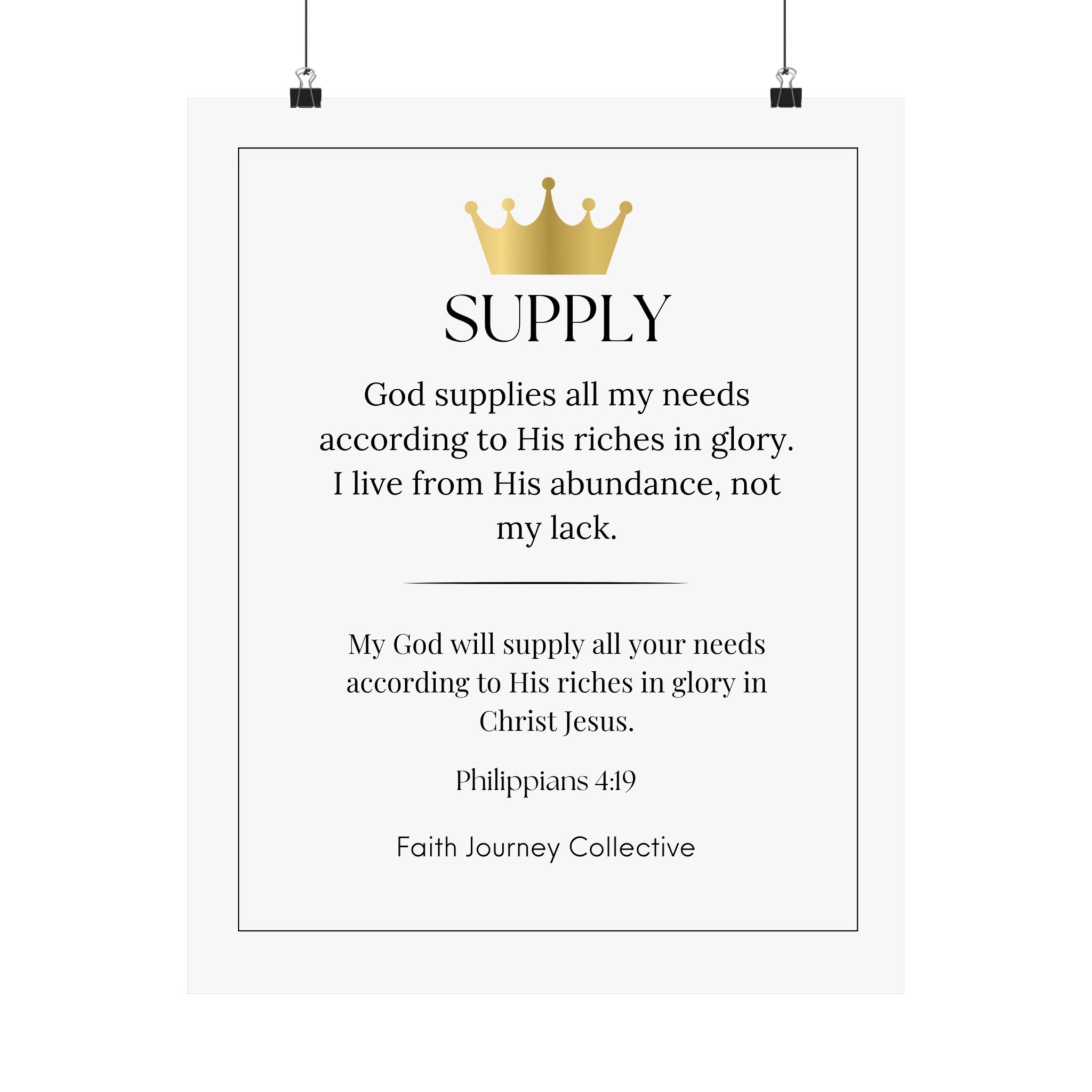 "Supply" Christian Scripture Wall Art Poster – Bible Verse Affirmation Prints for Home, Office & Prayer Space | Faith Journey Collective
