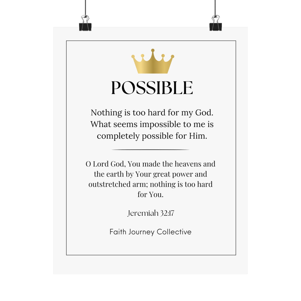 "Possible" Christian Scripture Wall Art Poster – Bible Verse Affirmation Prints for Home, Office & Prayer Space | Faith Journey Collective