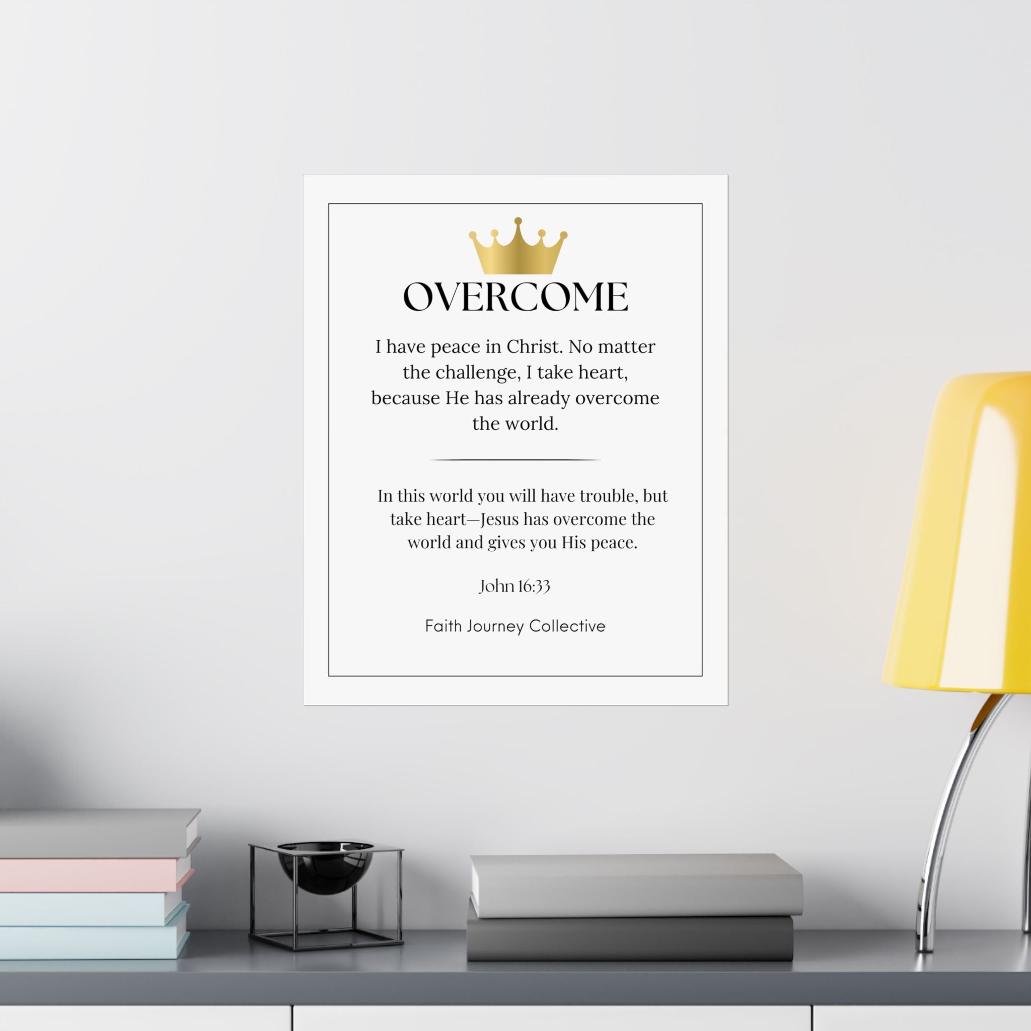 "Overcome" Christian Scripture Wall Art Poster – Bible Verse Affirmation Prints for Home, Office & Prayer Space | Faith Journey Collective