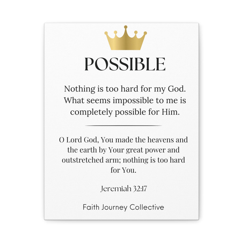 Possible - Christian Scripture Wall Art Canvas – Bible Verse Affirmation Prints for Home, Office & Prayer Space | Faith Journey Collective