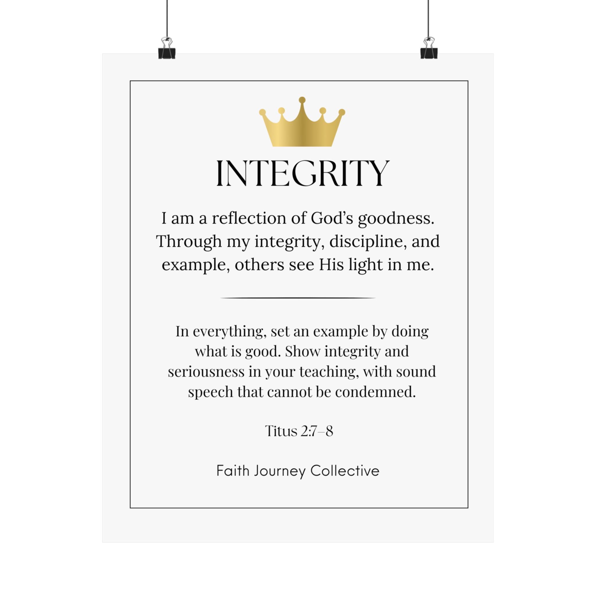 "Integrity" Christian Scripture Wall Art Poster – Bible Verse Affirmation Prints for Home, Office & Prayer Space | Faith Journey Collective