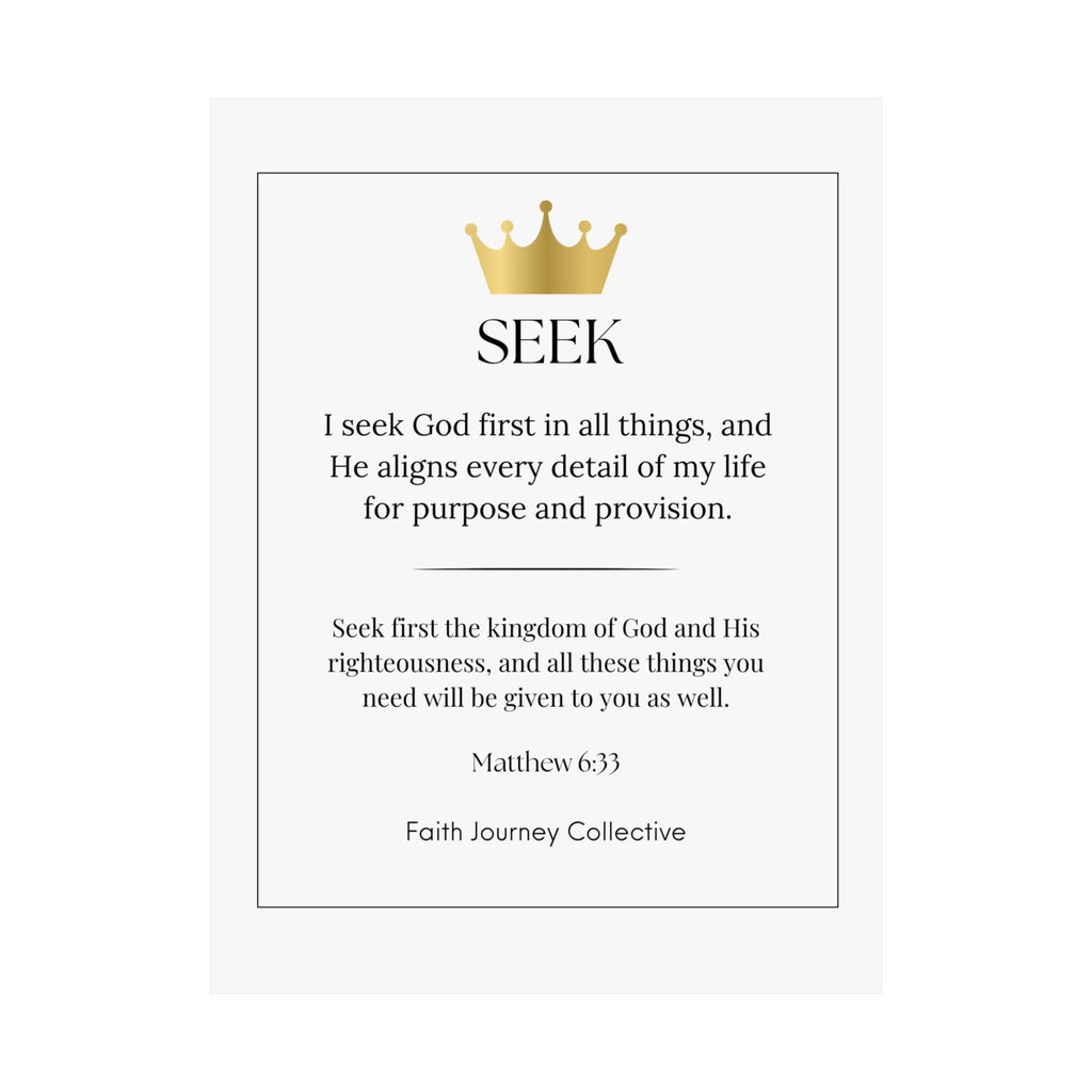 "Seek" Christian Scripture Wall Art Poster – Bible Verse Affirmation Prints for Home, Office & Prayer Space | Faith Journey Collective