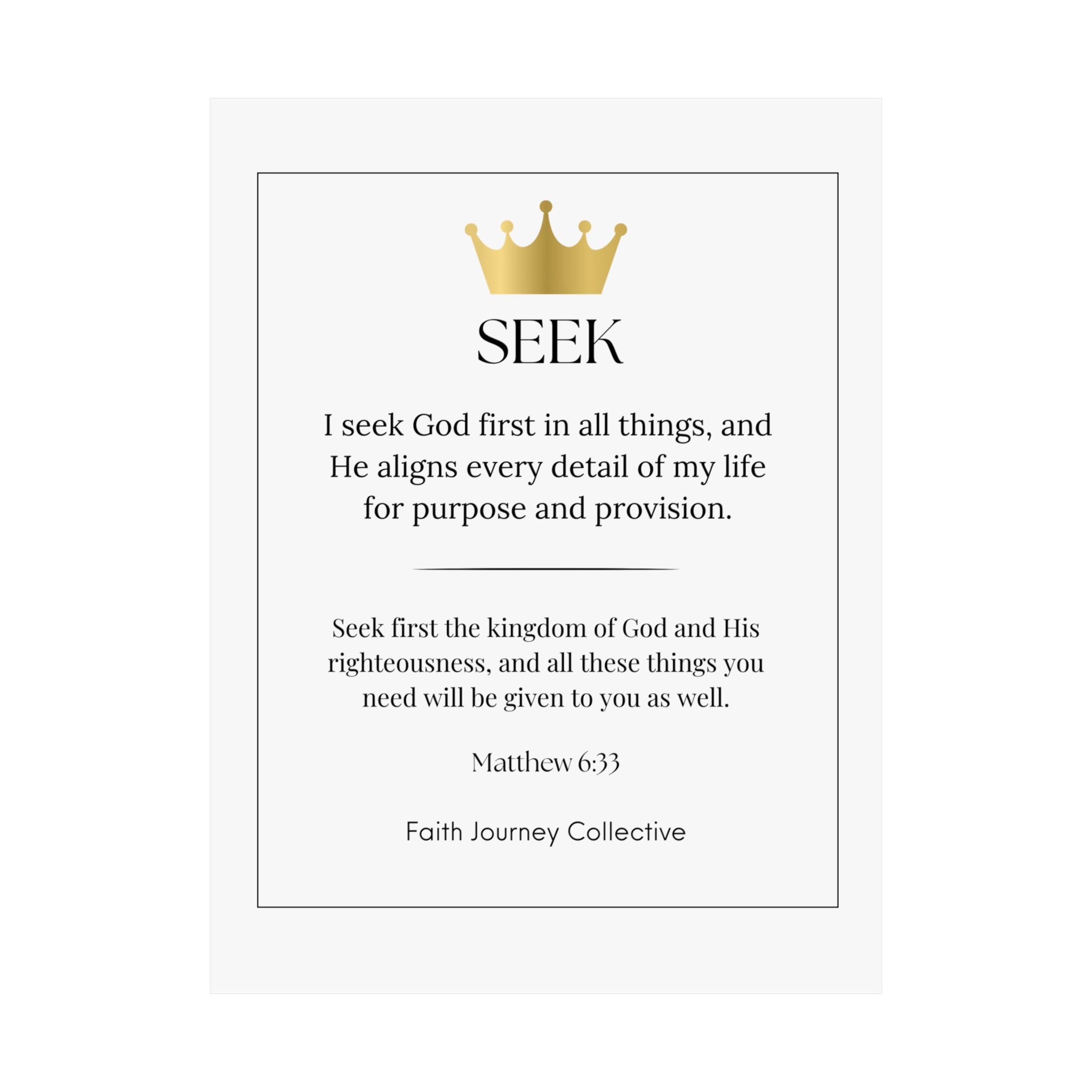 "Seek" Christian Scripture Wall Art Poster – Bible Verse Affirmation Prints for Home, Office & Prayer Space | Faith Journey Collective
