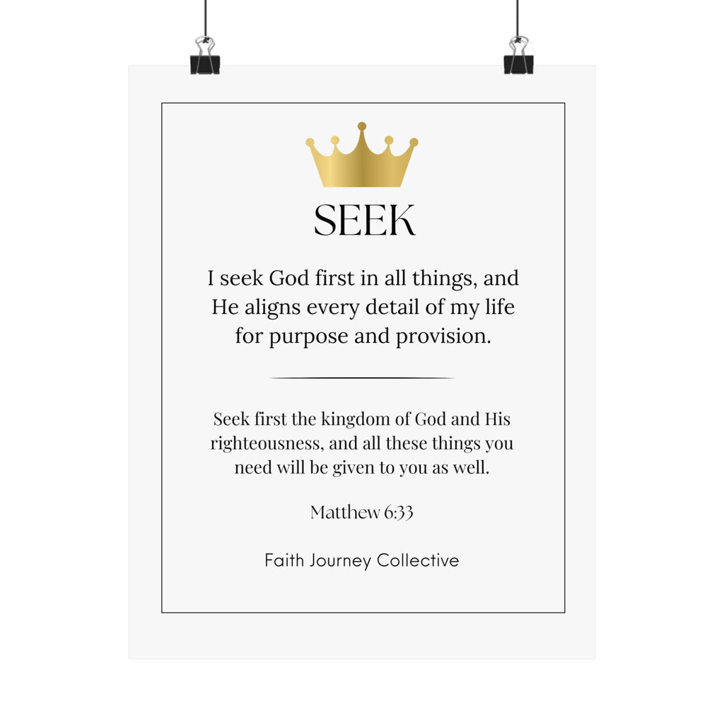 "Seek" Christian Scripture Wall Art Poster – Bible Verse Affirmation Prints for Home, Office & Prayer Space | Faith Journey Collective