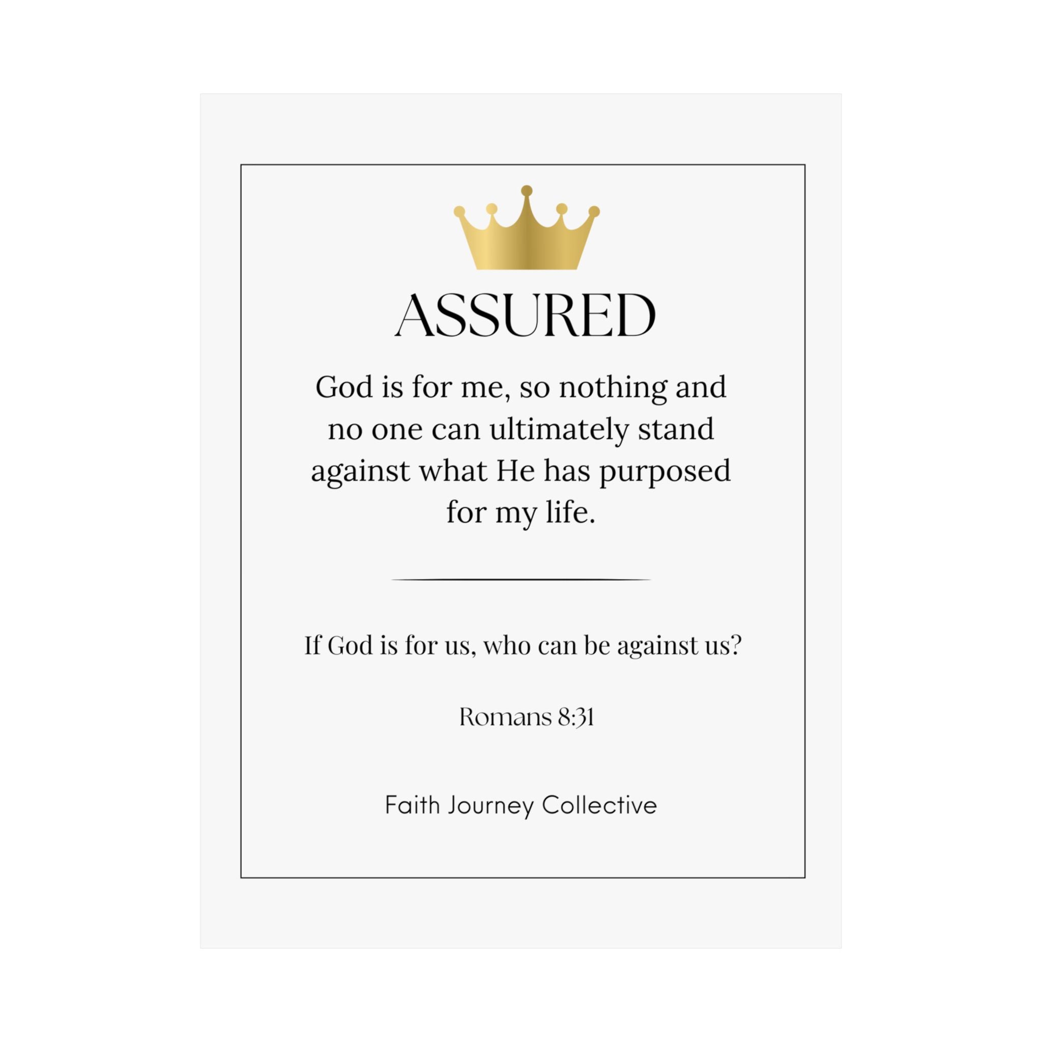 "Assured" Christian Scripture Wall Art Poster – Bible Verse Affirmation Prints for Home, Office & Prayer Space | Faith Journey Collective