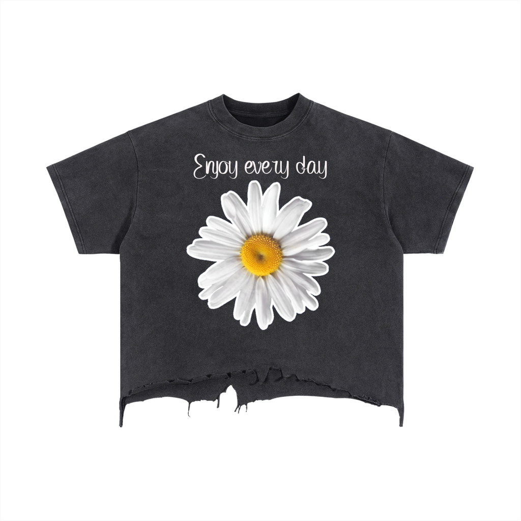 Enjoy Every Day – Vintage Wash Boxy Distressed Hem T-Shirt