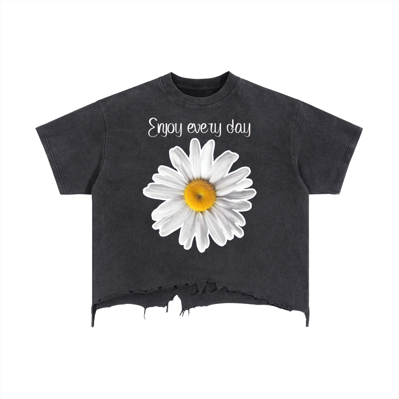 Enjoy Every Day – Vintage Wash Boxy Distressed Hem T-Shirt