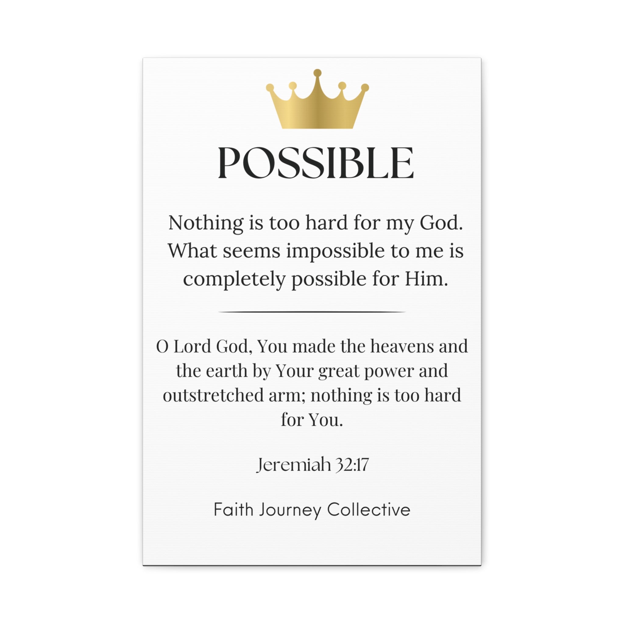 Possible - Christian Scripture Wall Art Canvas – Bible Verse Affirmation Prints for Home, Office & Prayer Space | Faith Journey Collective