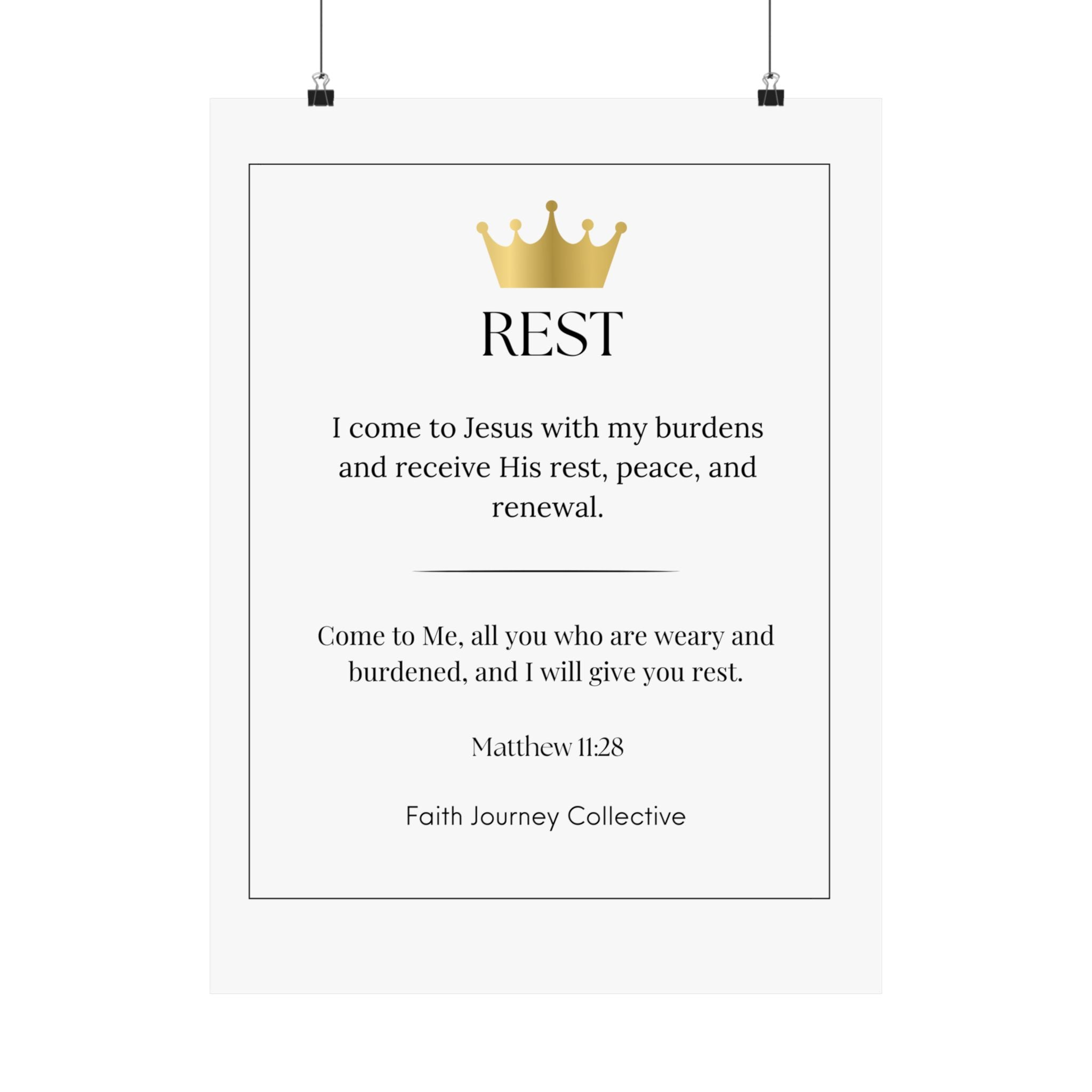 "Rest" Christian Scripture Wall Art Poster – Bible Verse Affirmation Prints for Home, Office & Prayer Space | Faith Journey Collective