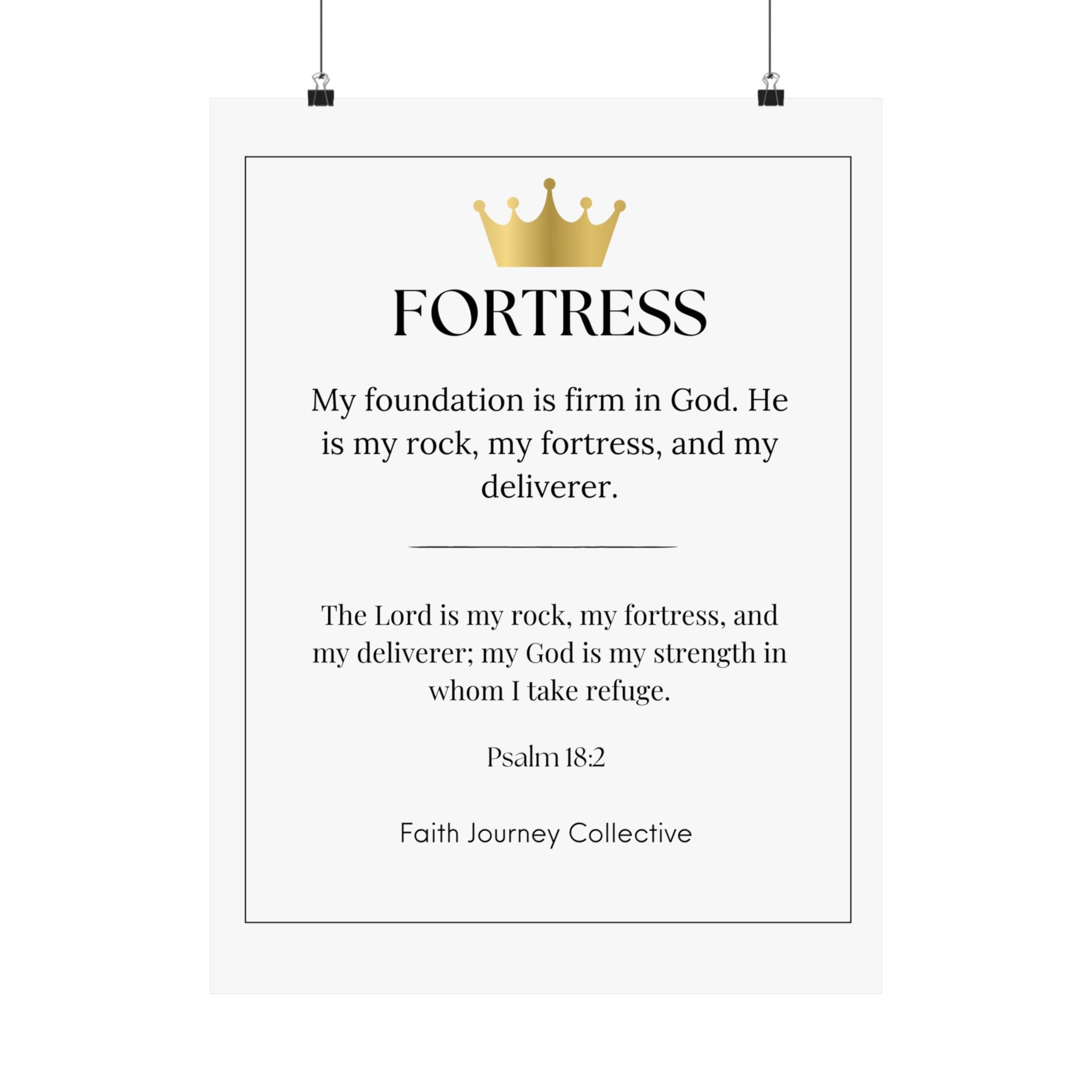 "Fortress" Christian Scripture Wall Art Poster – Bible Verse Affirmation Prints for Home, Office & Prayer Space | Faith Journey Collective