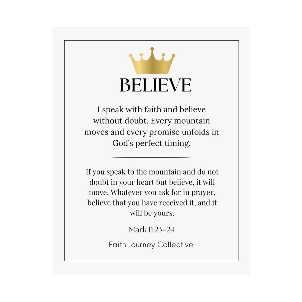 "Believe" Christian Scripture Wall Art Poster – Bible Verse Affirmation Prints for Home, Office & Prayer Space | Faith Journey Collective