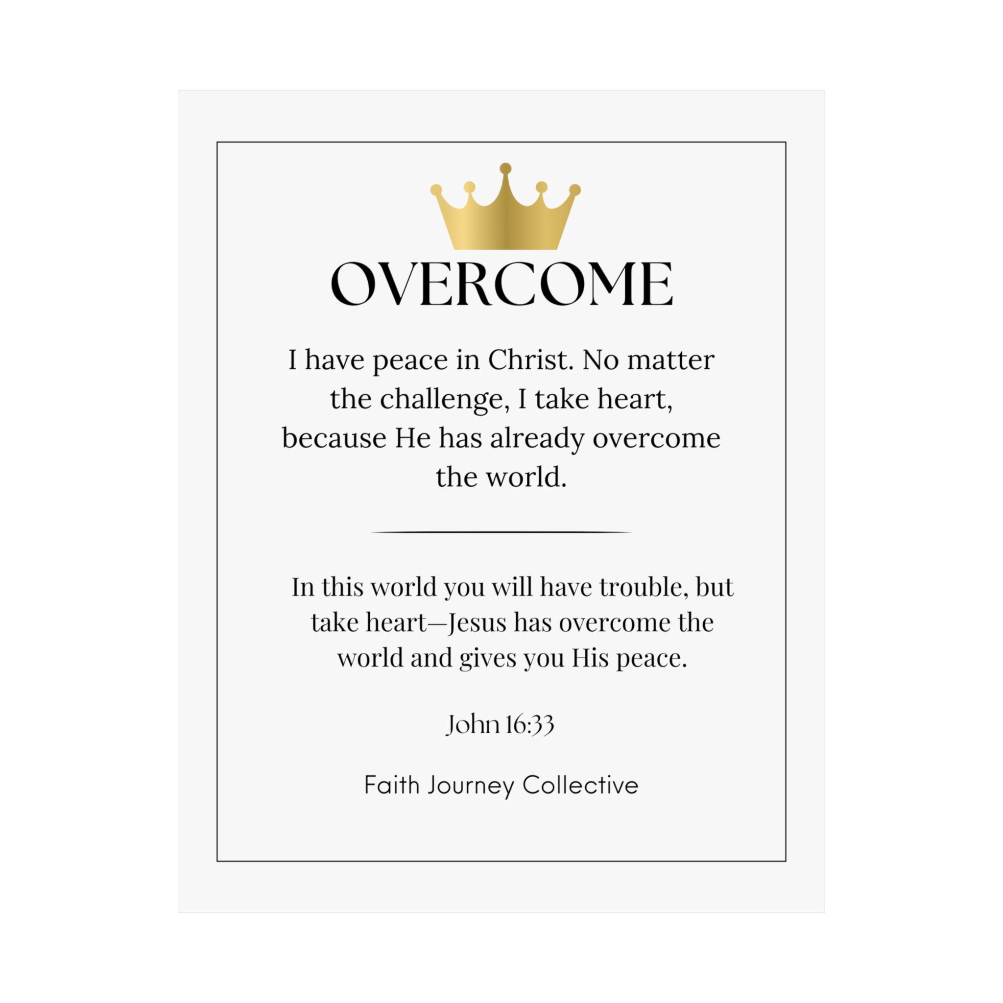 "Overcome" Christian Scripture Wall Art Poster – Bible Verse Affirmation Prints for Home, Office & Prayer Space | Faith Journey Collective