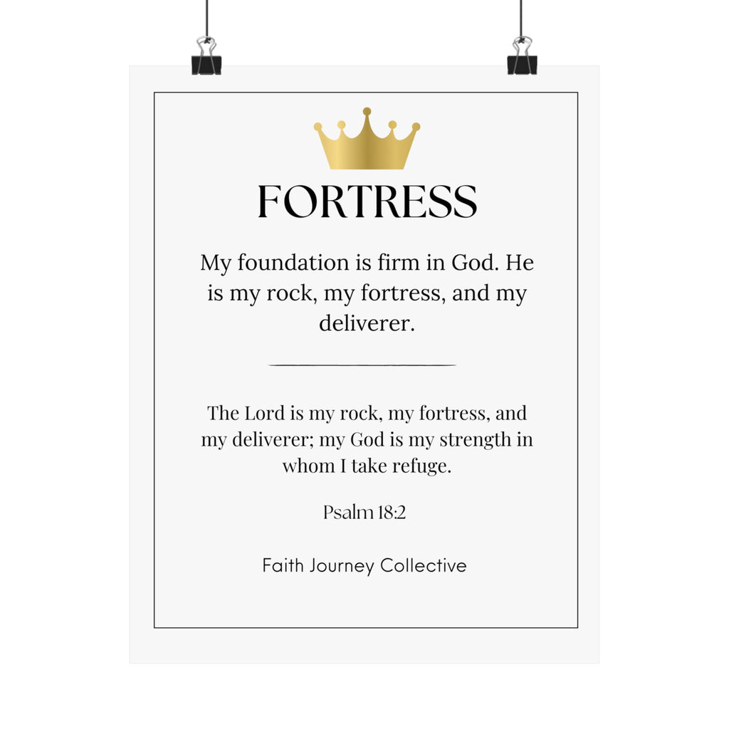 "Fortress" Christian Scripture Wall Art Poster – Bible Verse Affirmation Prints for Home, Office & Prayer Space | Faith Journey Collective