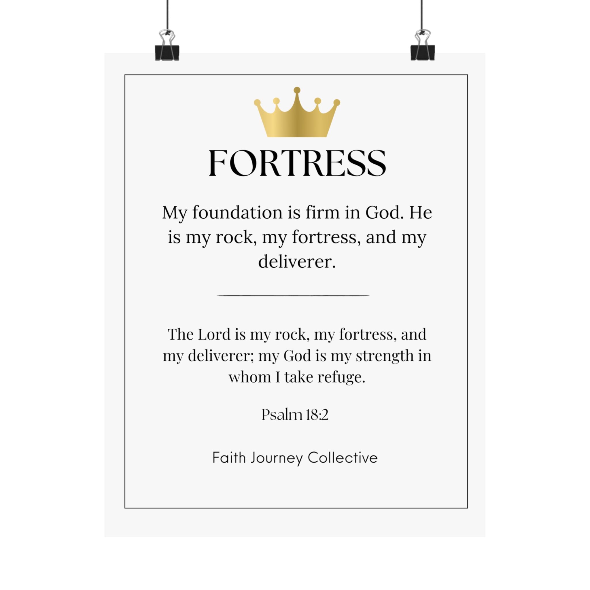 "Fortress" Christian Scripture Wall Art Poster – Bible Verse Affirmation Prints for Home, Office & Prayer Space | Faith Journey Collective
