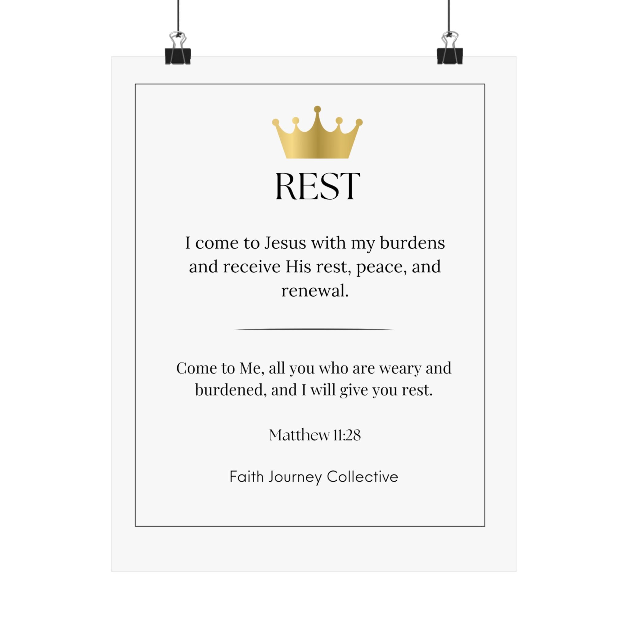 "Rest" Christian Scripture Wall Art Poster – Bible Verse Affirmation Prints for Home, Office & Prayer Space | Faith Journey Collective