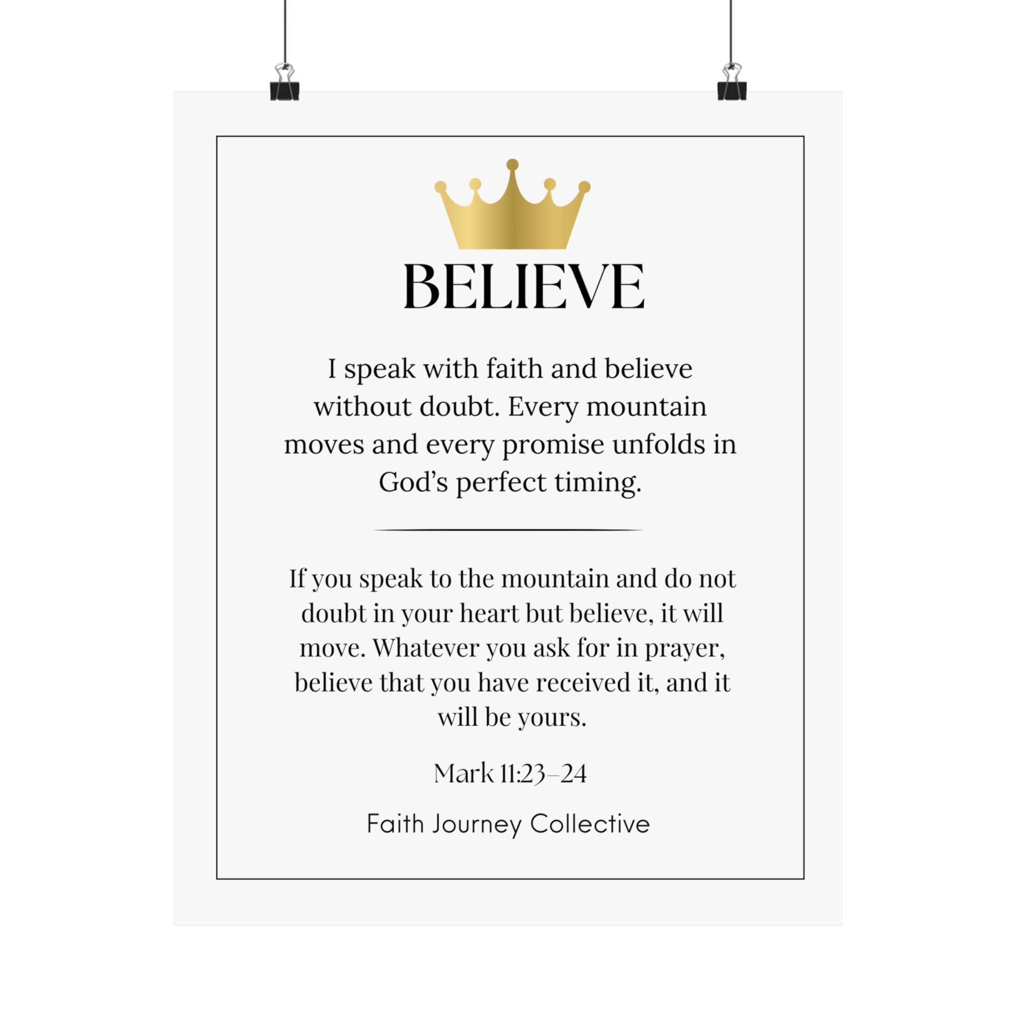 "Believe" Christian Scripture Wall Art Poster – Bible Verse Affirmation Prints for Home, Office & Prayer Space | Faith Journey Collective