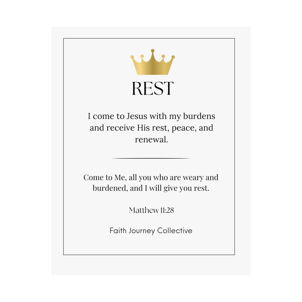 "Rest" Christian Scripture Wall Art Poster – Bible Verse Affirmation Prints for Home, Office & Prayer Space | Faith Journey Collective