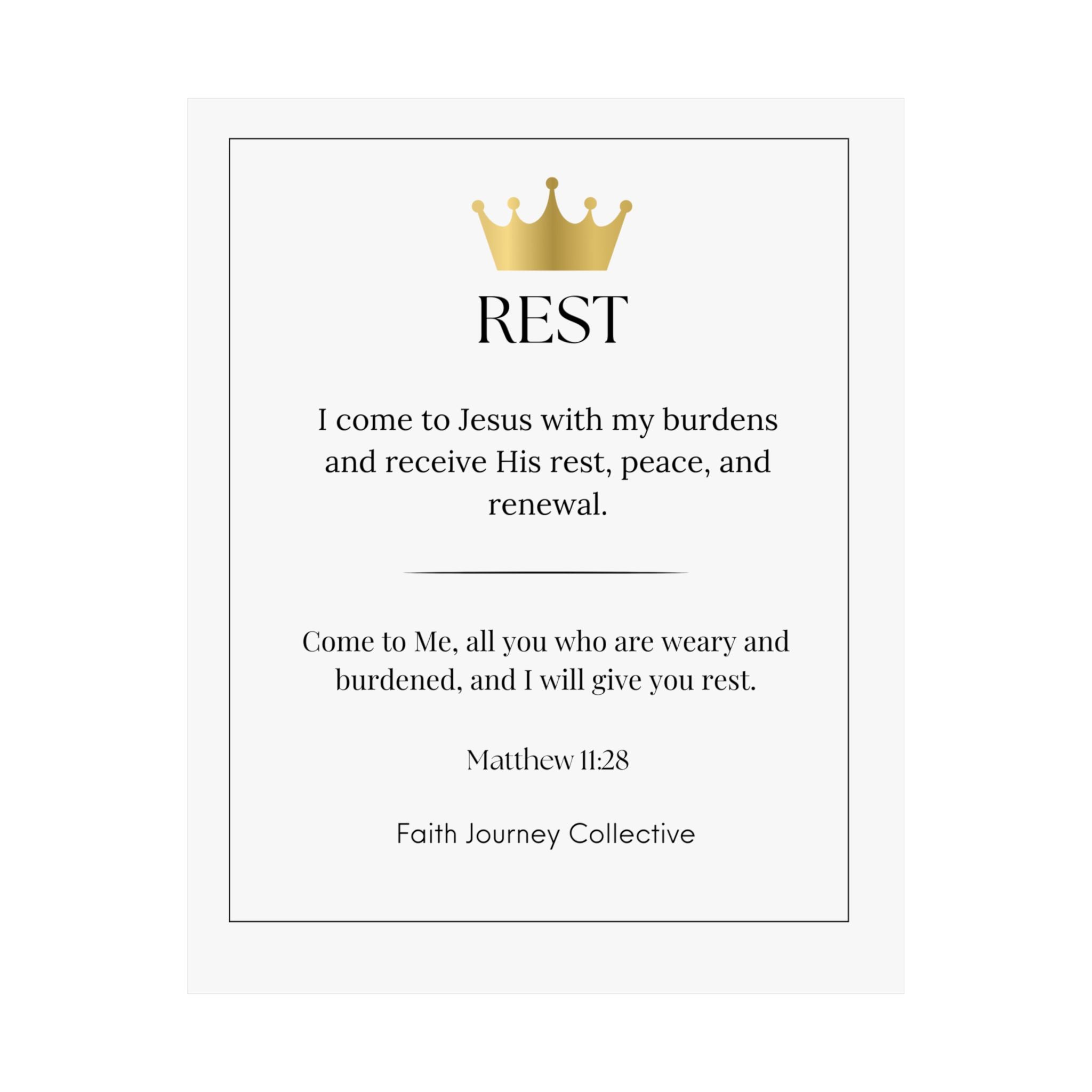 "Rest" Christian Scripture Wall Art Poster – Bible Verse Affirmation Prints for Home, Office & Prayer Space | Faith Journey Collective