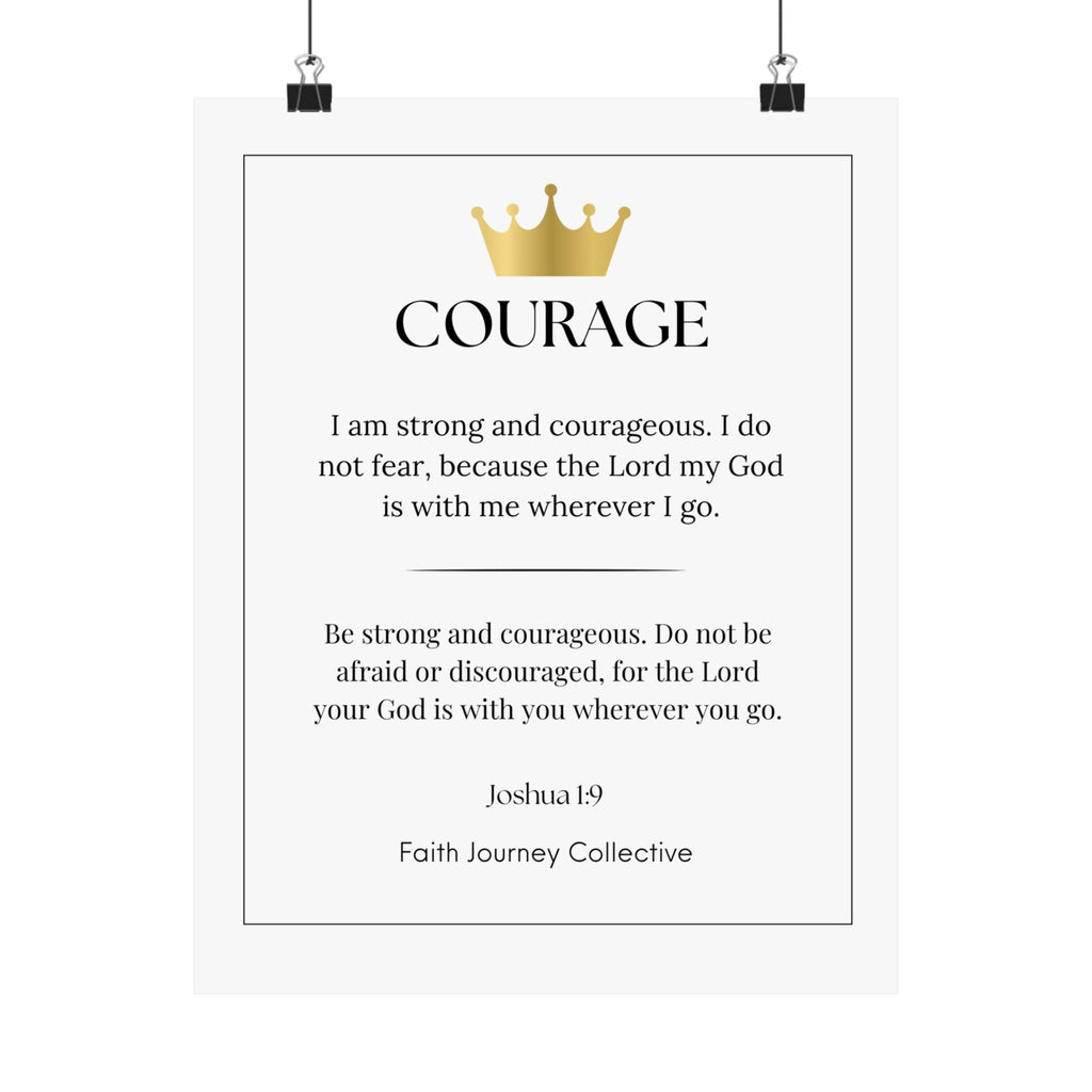 "Courage" Christian Scripture Wall Art Poster – Bible Verse Affirmation Prints for Home, Office & Prayer Space | Faith Journey Collective