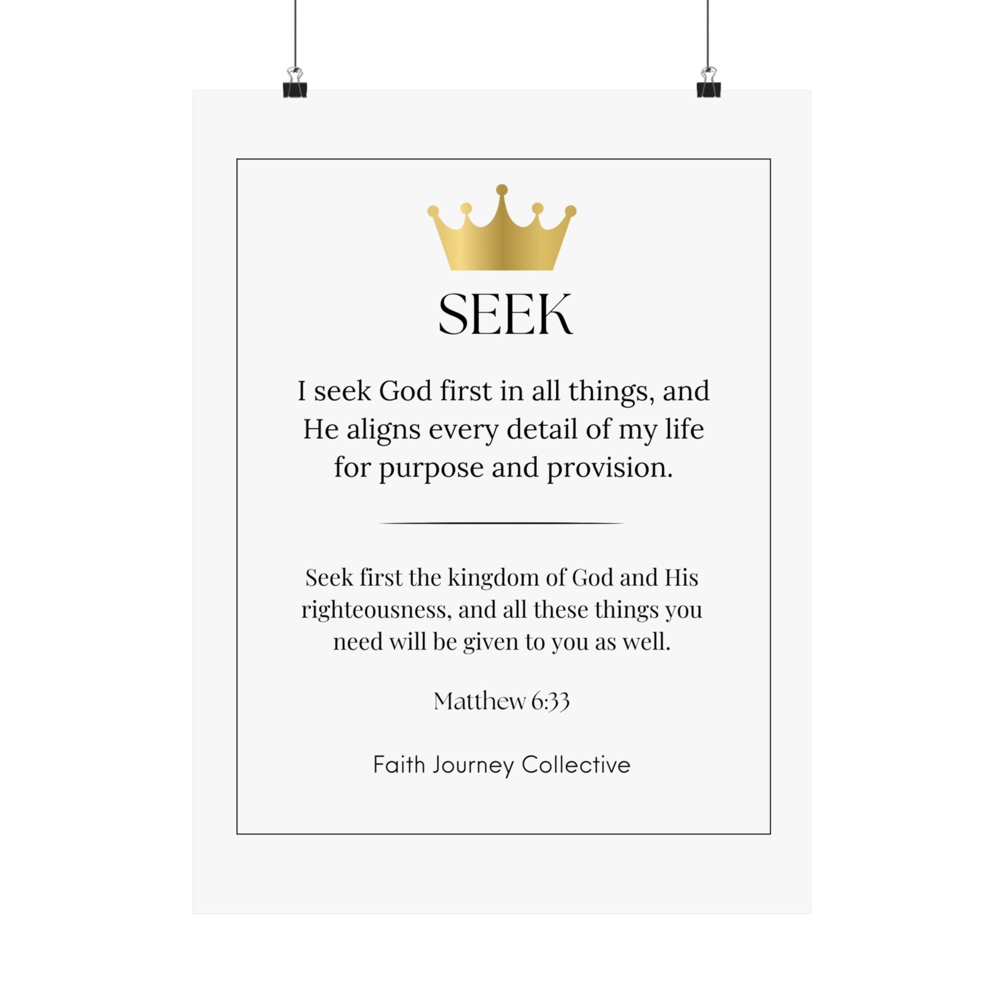 "Seek" Christian Scripture Wall Art Poster – Bible Verse Affirmation Prints for Home, Office & Prayer Space | Faith Journey Collective
