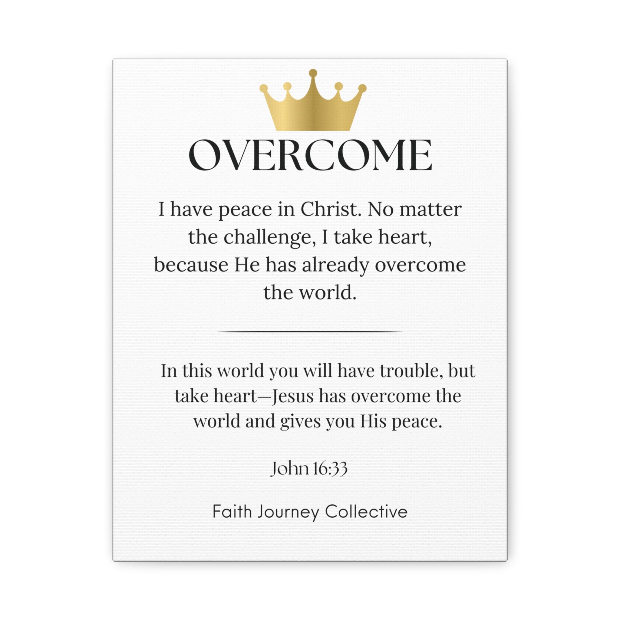 Overcome - Christian Scripture Wall Art Canvas – Bible Verse Affirmation Prints for Home, Office & Prayer Space | Faith Journey Collective